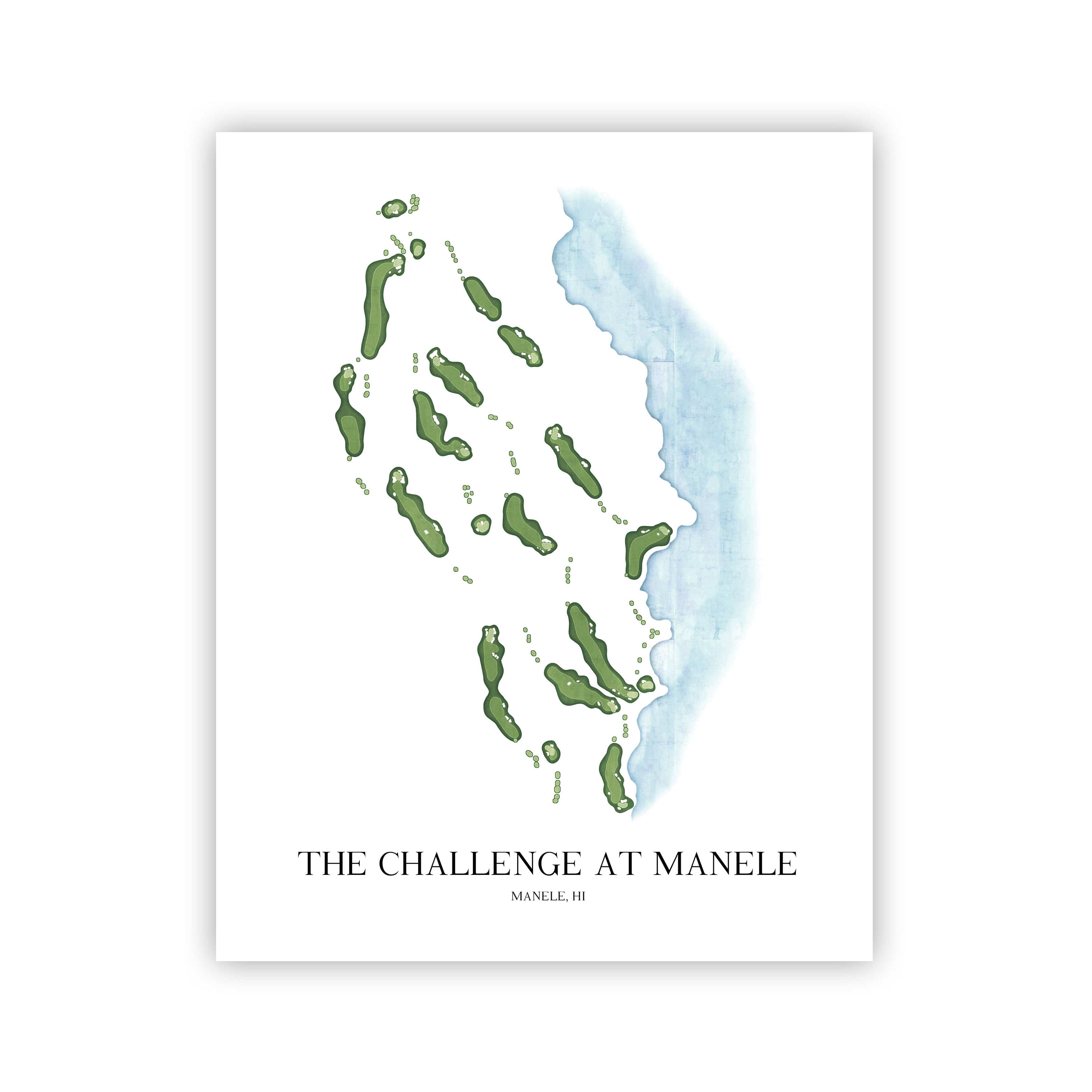 The 19th Hole Golf Shop - Golf Course Prints - The Challenge at Manele Golf Course Map Golf Map