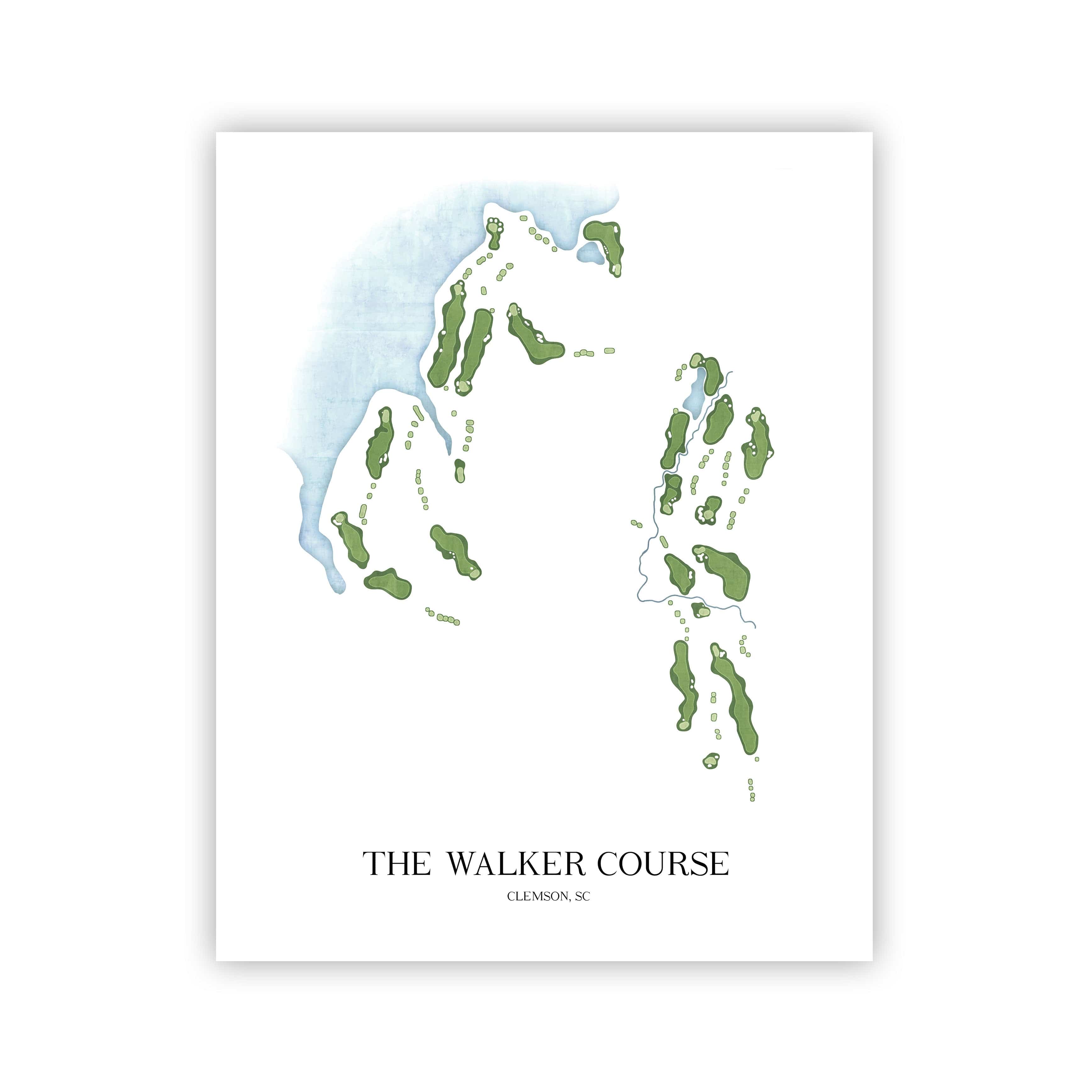 The 19th Hole Golf Shop - Golf Course Prints - The Walker Course - Clemson Golf Course Map Golf Map