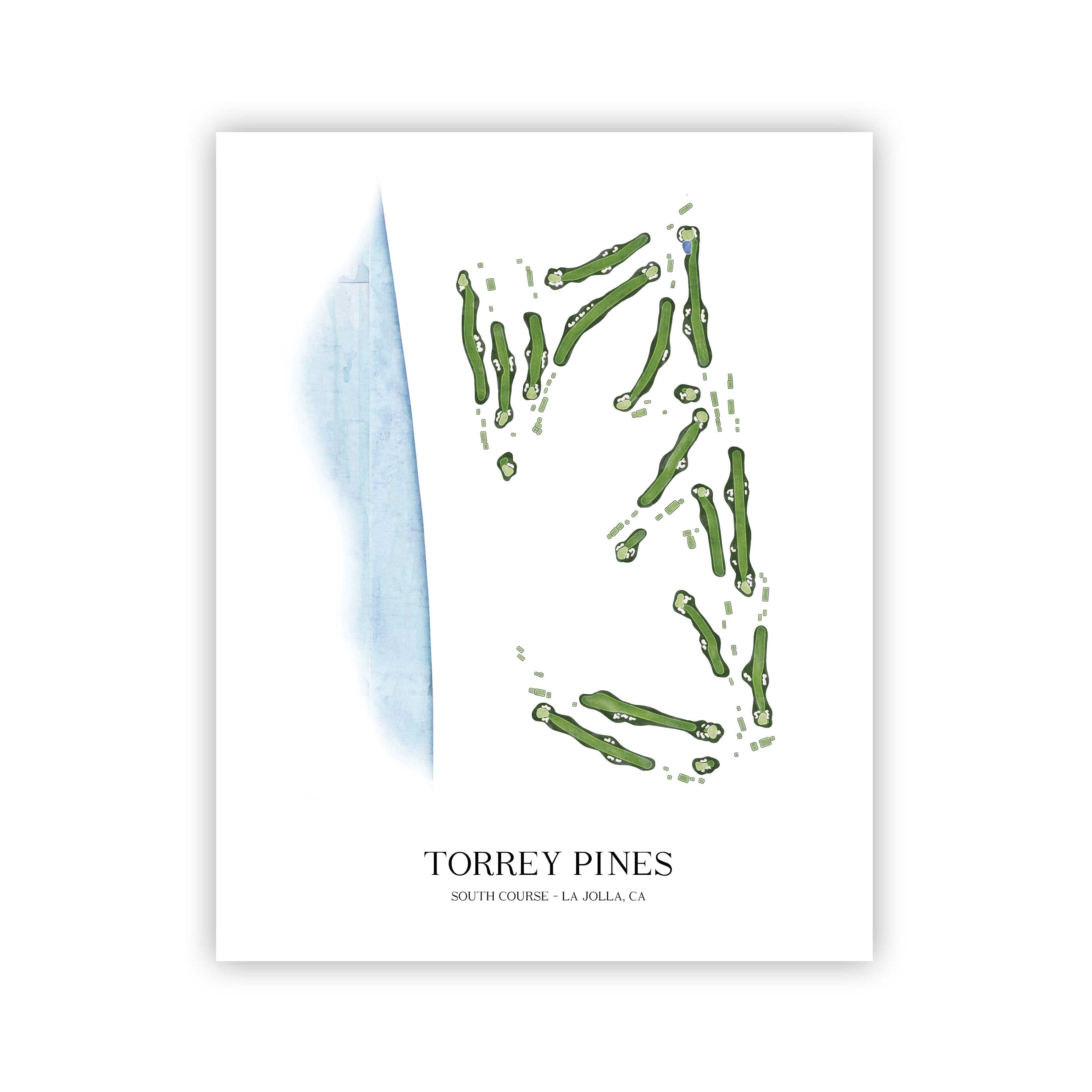 The 19th Hole Golf Shop - Golf Course Prints - Torrey Pines - South Golf Course Map Golf Map