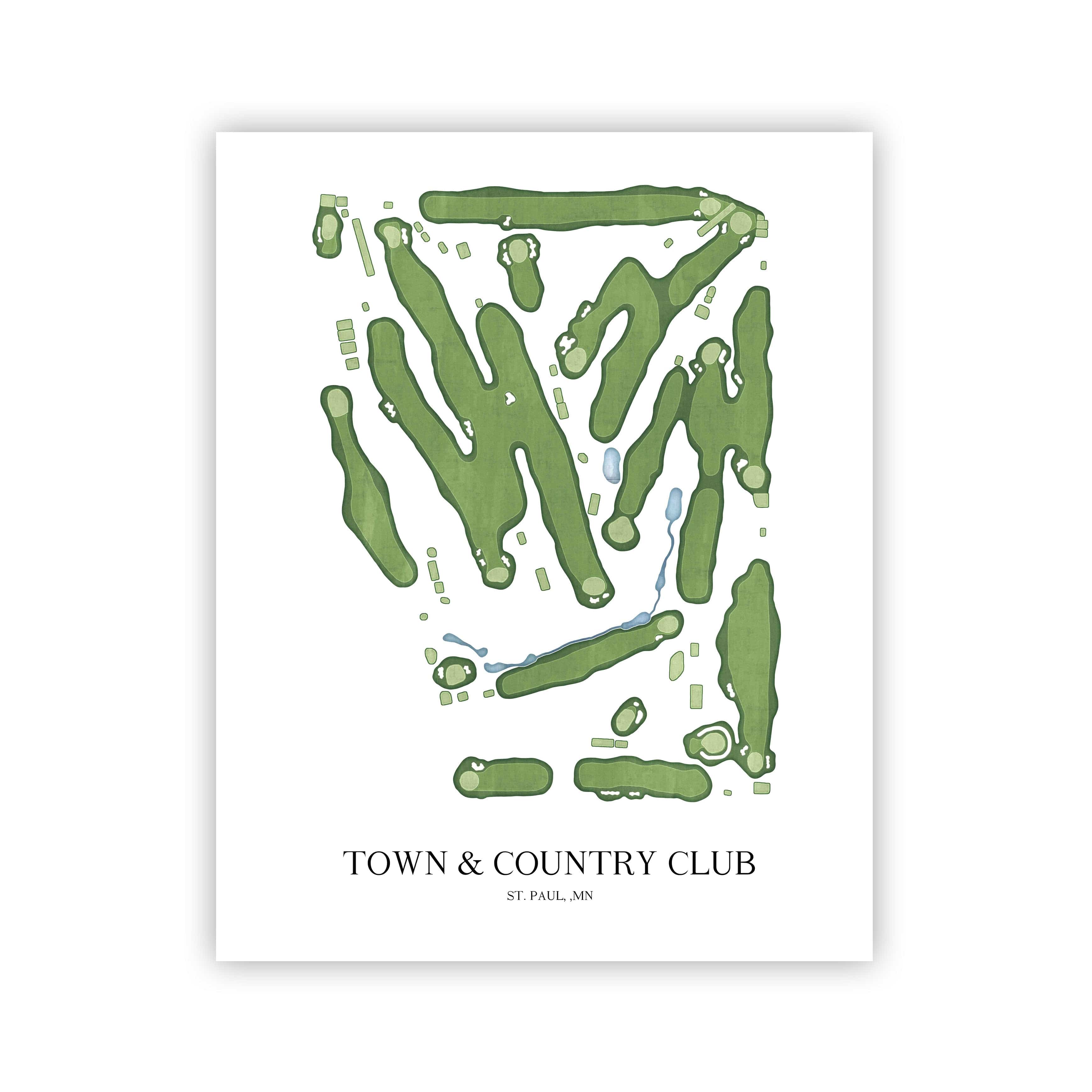 The 19th Hole Golf Shop - Golf Course Prints - Town & Country Club Golf Course Map Golf Map