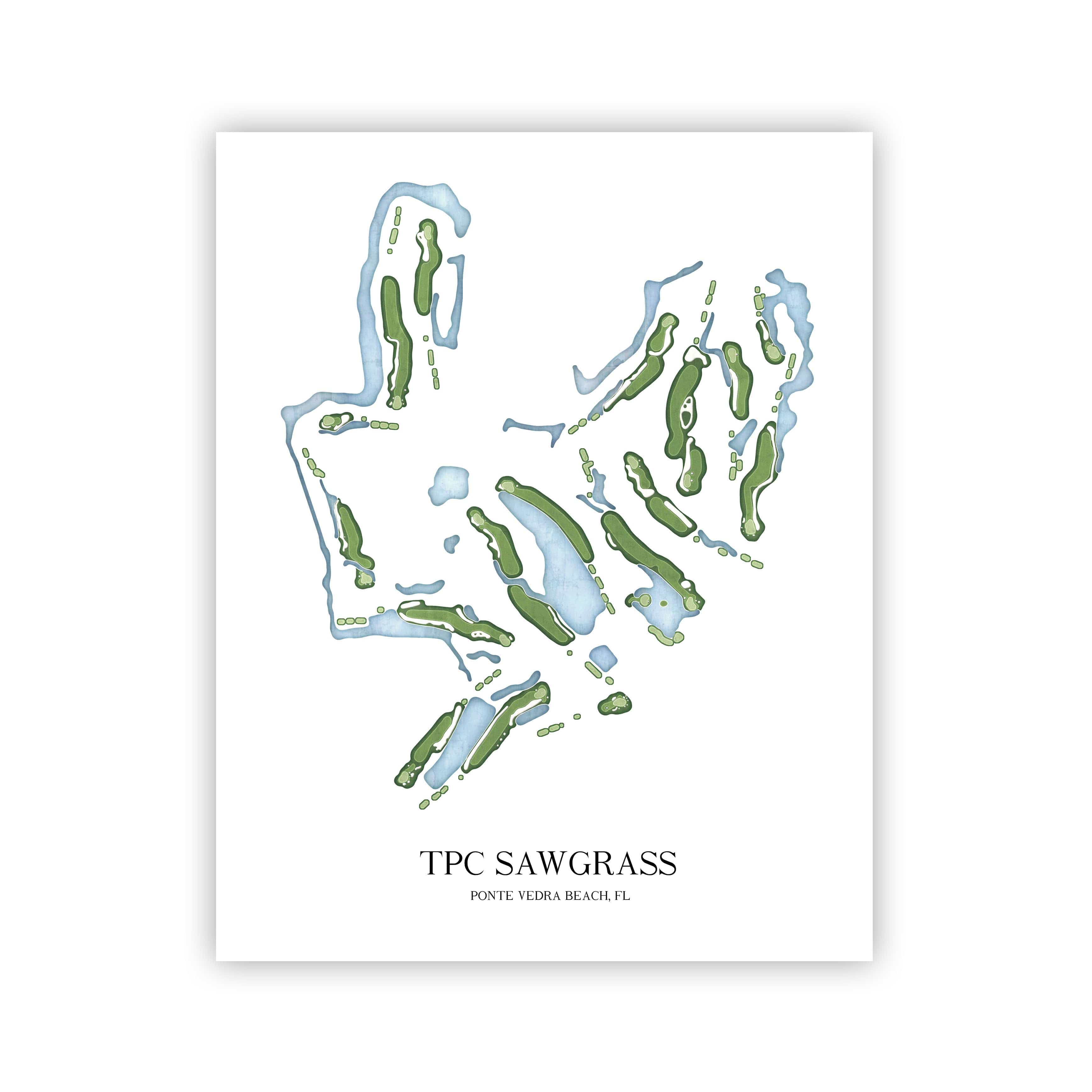 The 19th Hole Golf Shop - Golf Course Prints - TPC Sawgrass Golf Course Map Golf Map