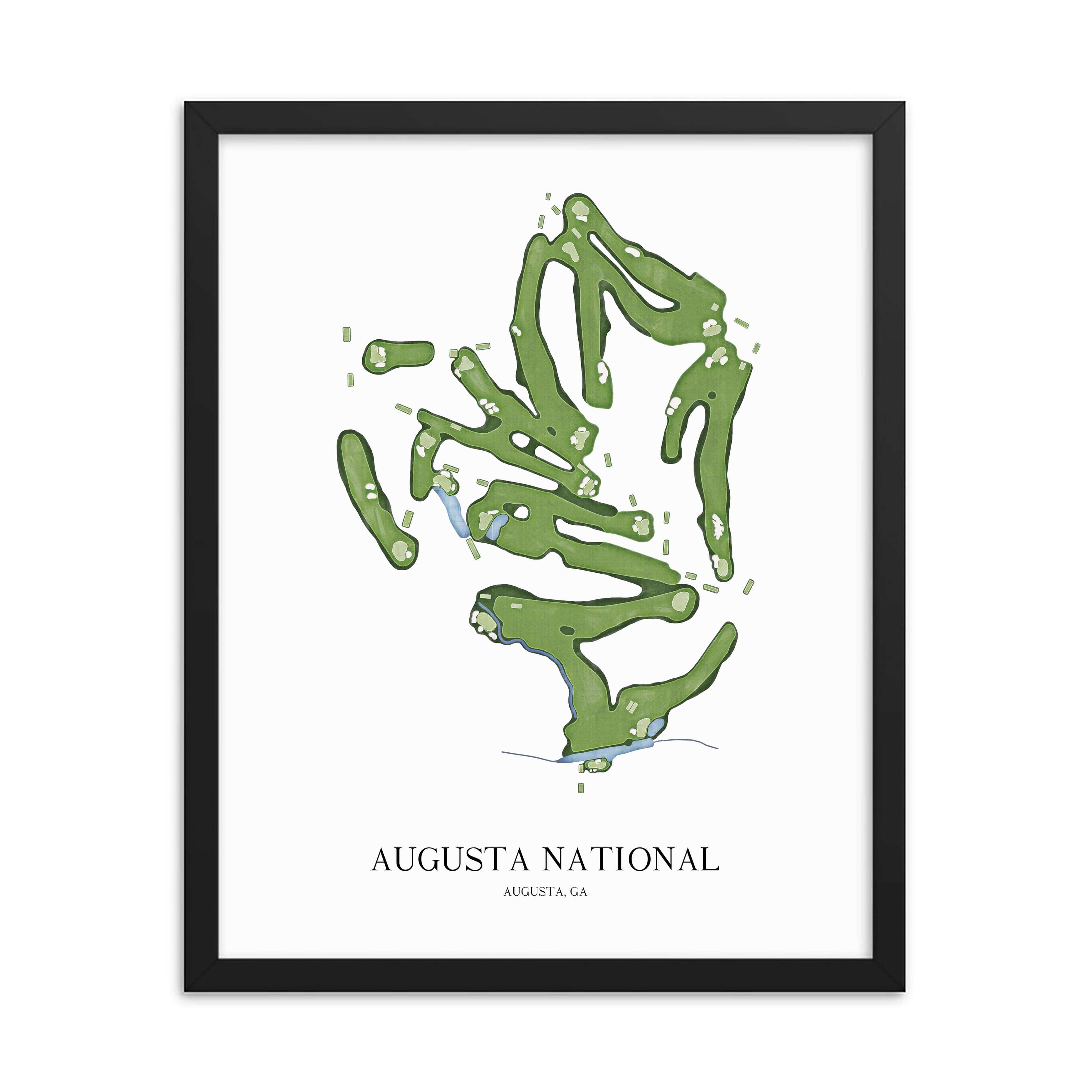The 19th Hole Golf Shop - Golf Course Prints -  8" x 10" / Black Augusta National Golf Course Map