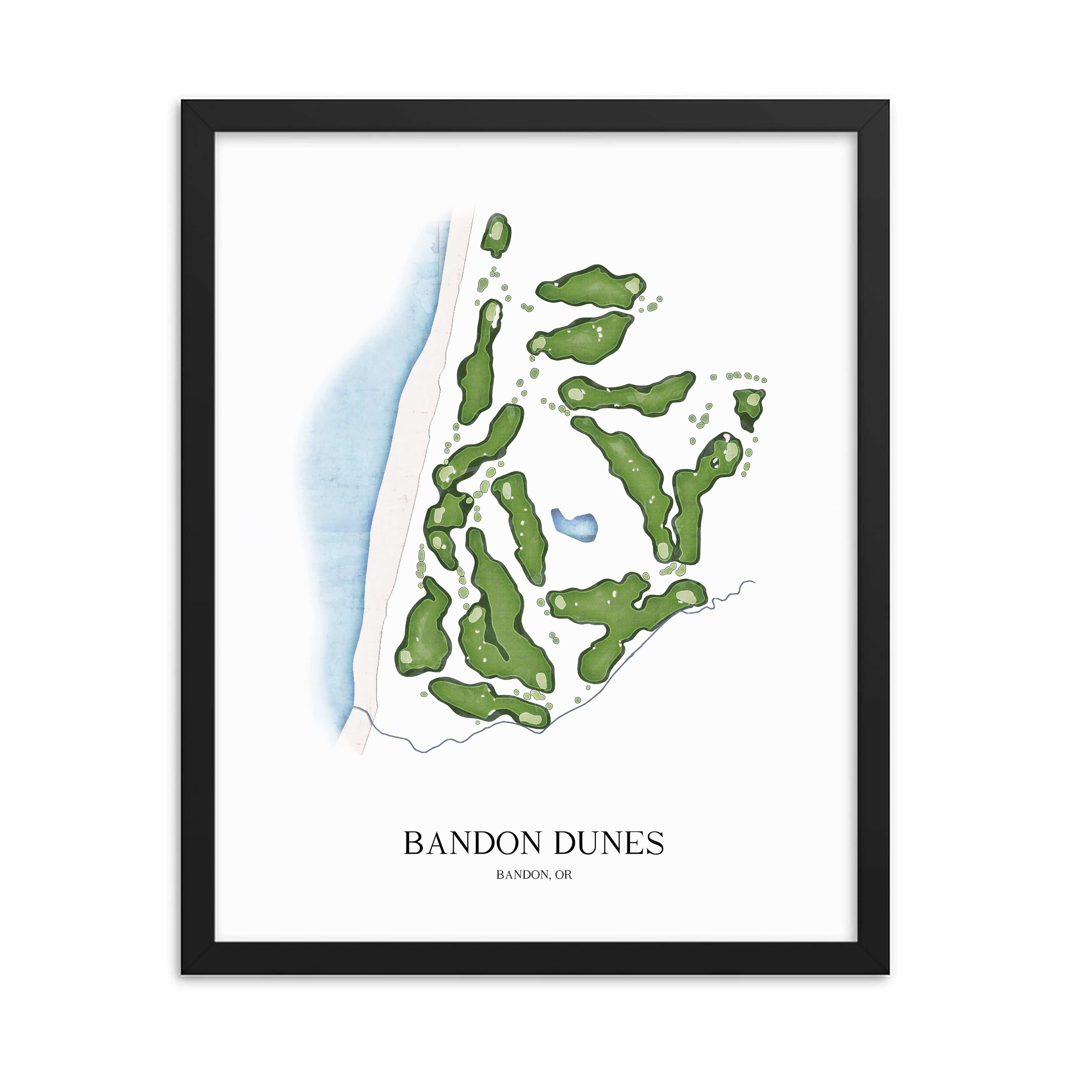 The 19th Hole Golf Shop - Golf Course Prints -  8" x 10" / Black Bandon Dunes Golf Course Map