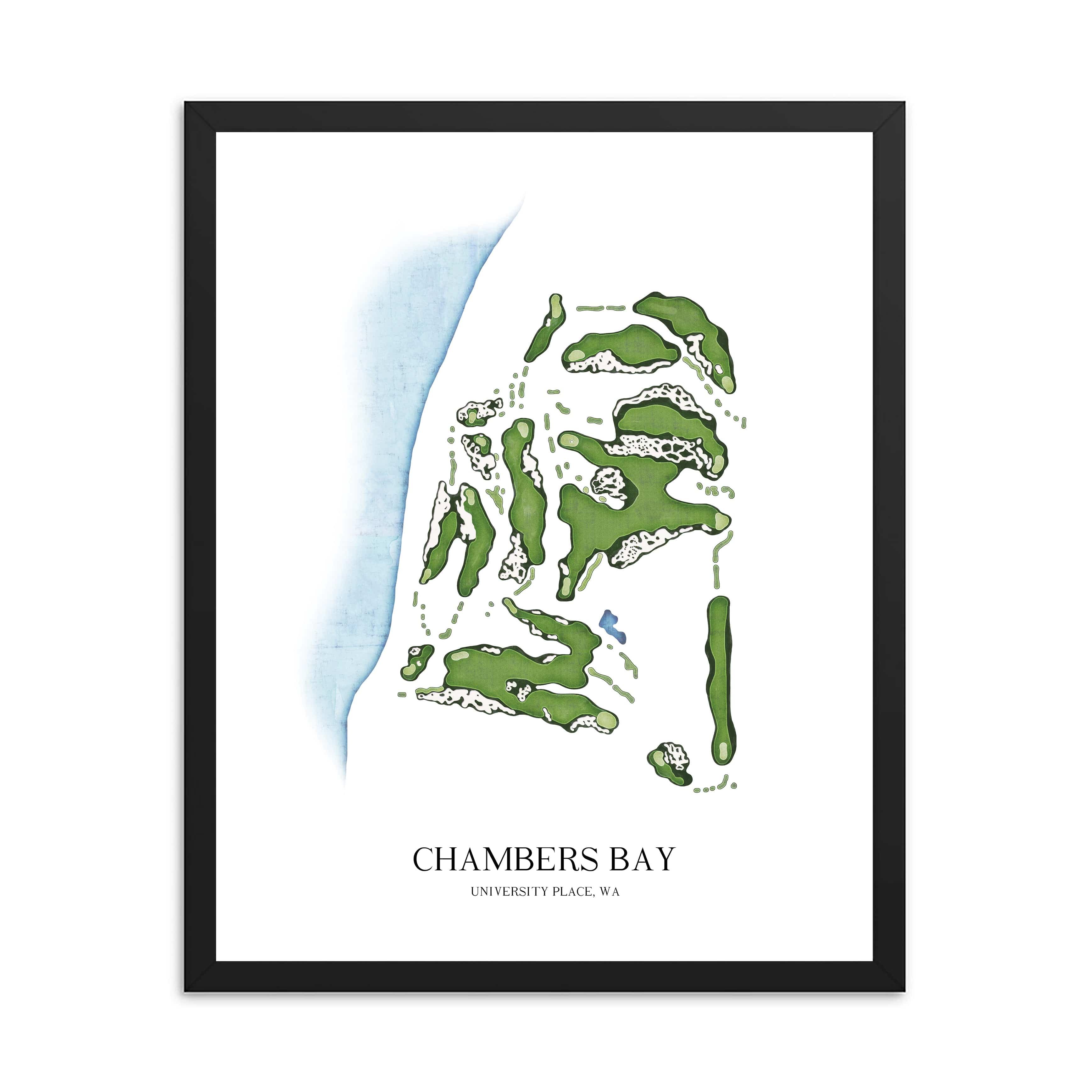 The 19th Hole Golf Shop - Golf Course Prints -  8" x 10" / Black Chambers Bay Golf Course Map