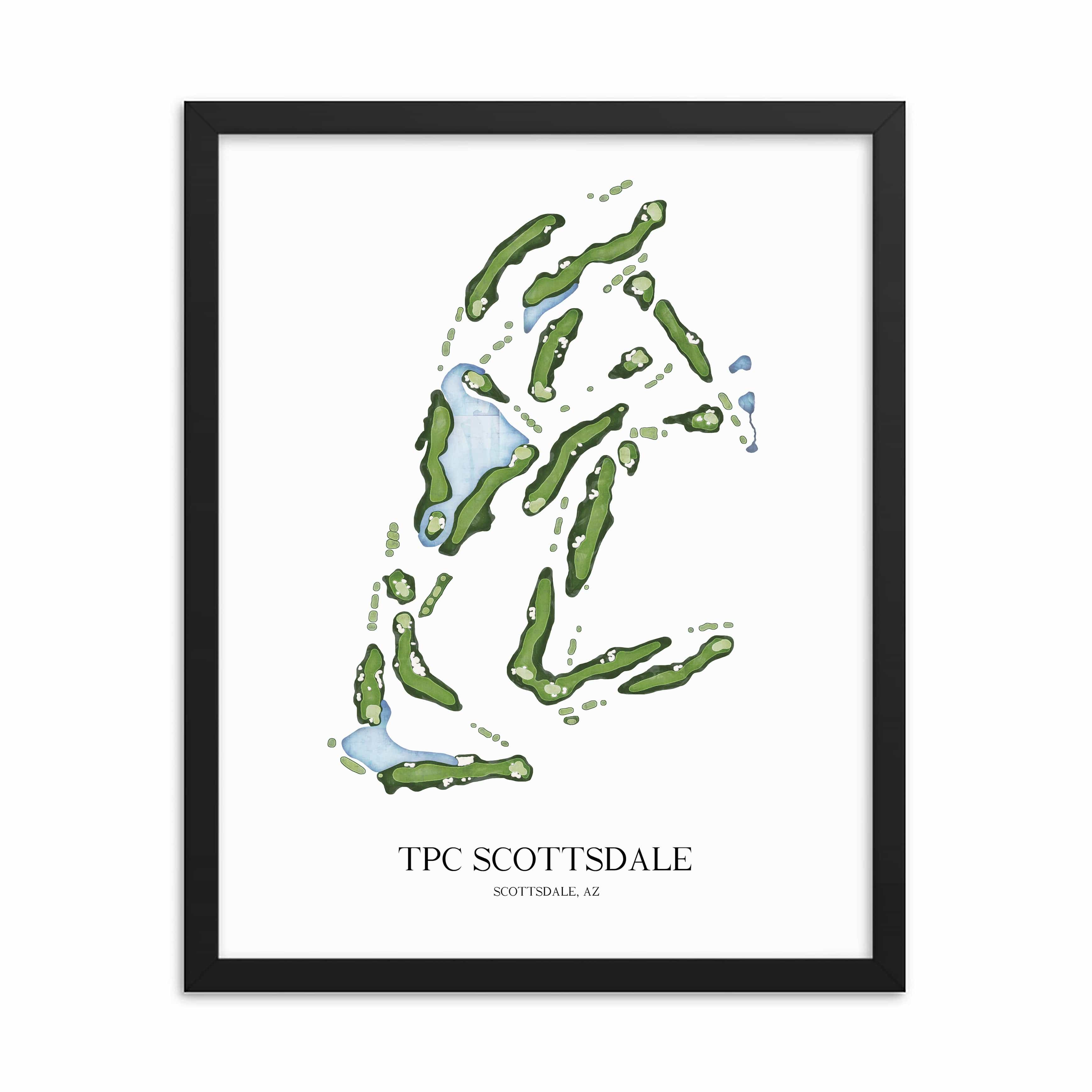 The 19th Hole Golf Shop - Golf Course Prints -  8" x 10" / Black TPC Scottsdale Golf Course Map