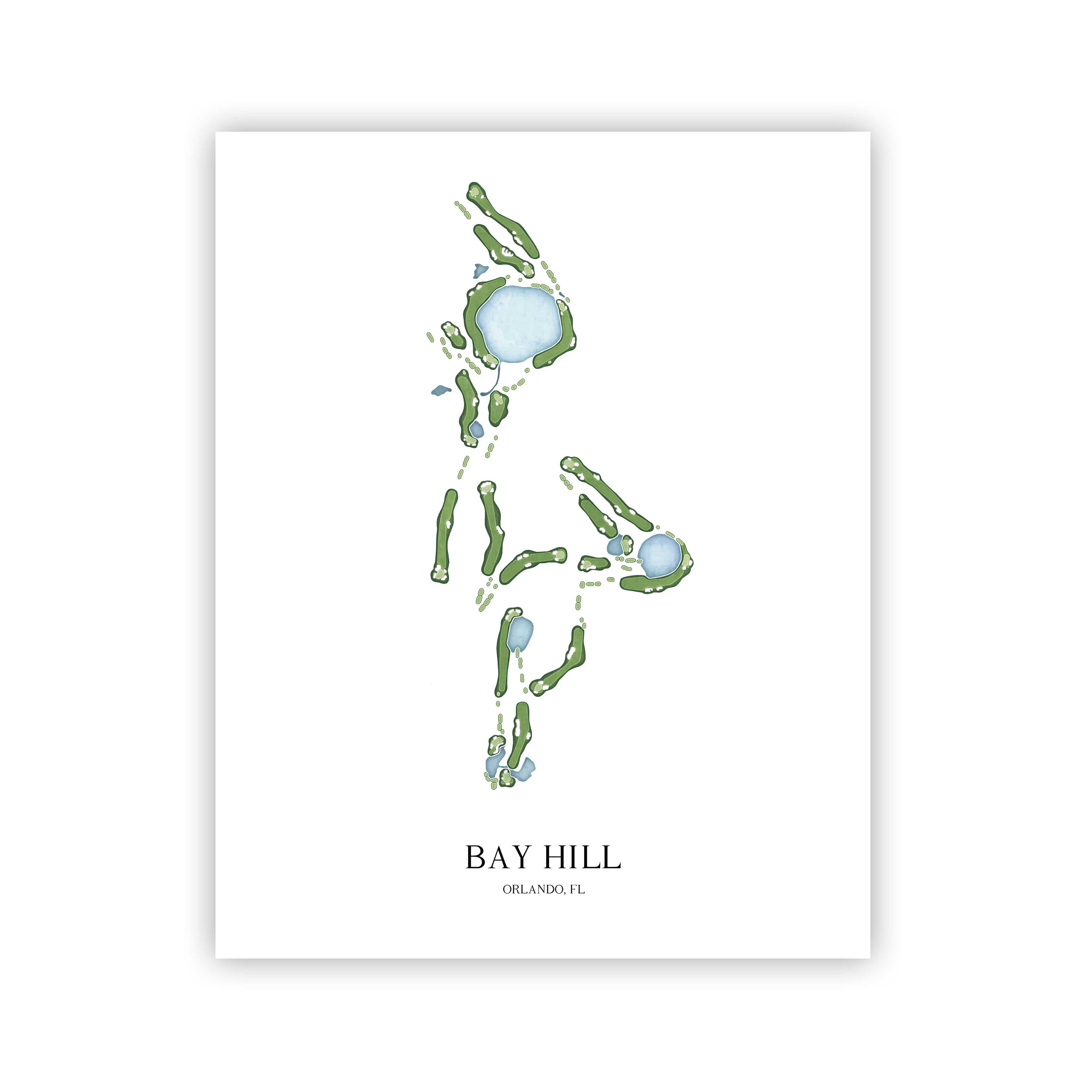 The 19th Hole Golf Shop - Golf Course Prints -  8" x 10" / No Frame Bay Hill Golf Course Map Golf Map