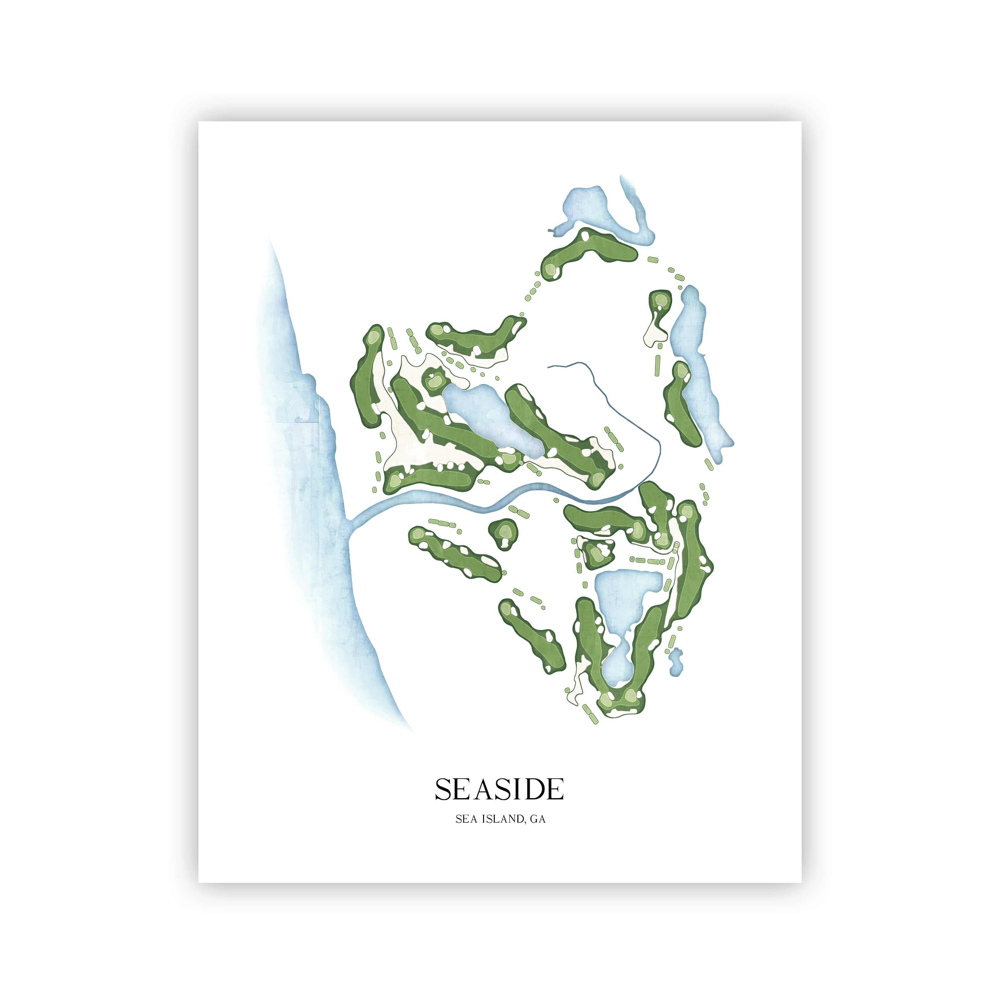 The 19th Hole Golf Shop - Golf Course Prints -  8" x 10" / No Frame Seaside Golf Course Map Golf Map