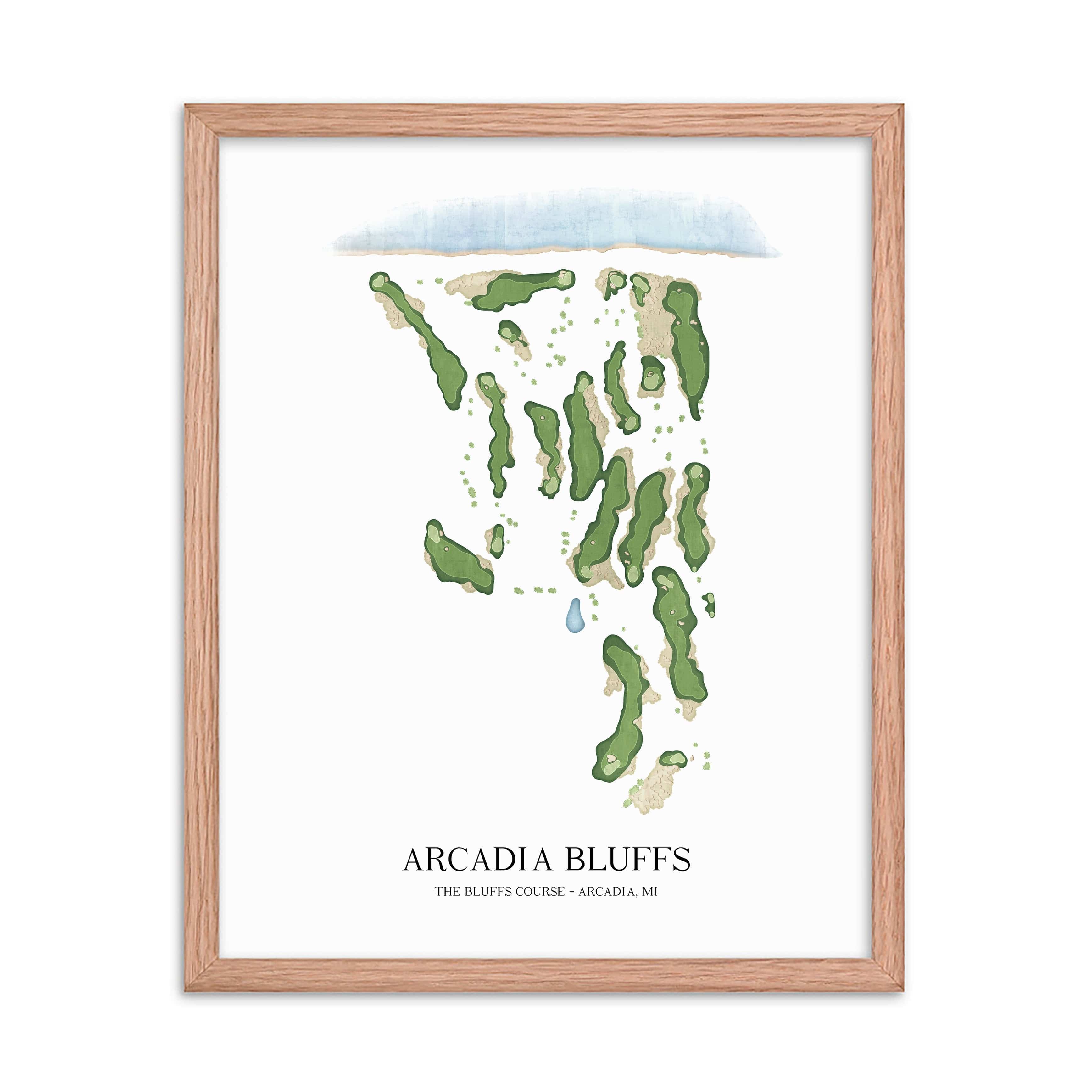 The 19th Hole Golf Shop - Golf Course Prints -  8" x 10" / Oak Arcadia Bluffs Golf Course Map Golf Map