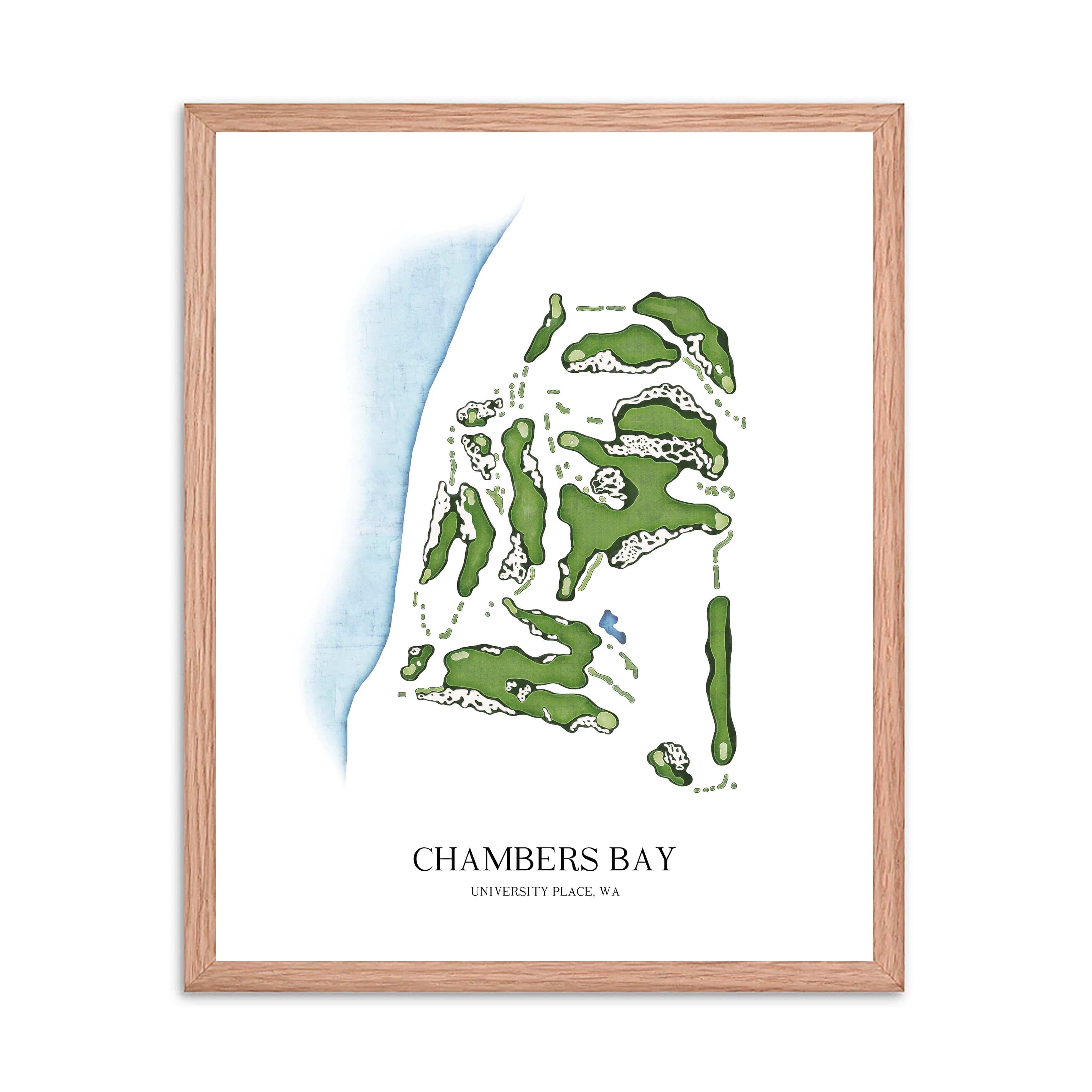 The 19th Hole Golf Shop - Golf Course Prints -  8" x 10" / Oak Chambers Bay Golf Course Map