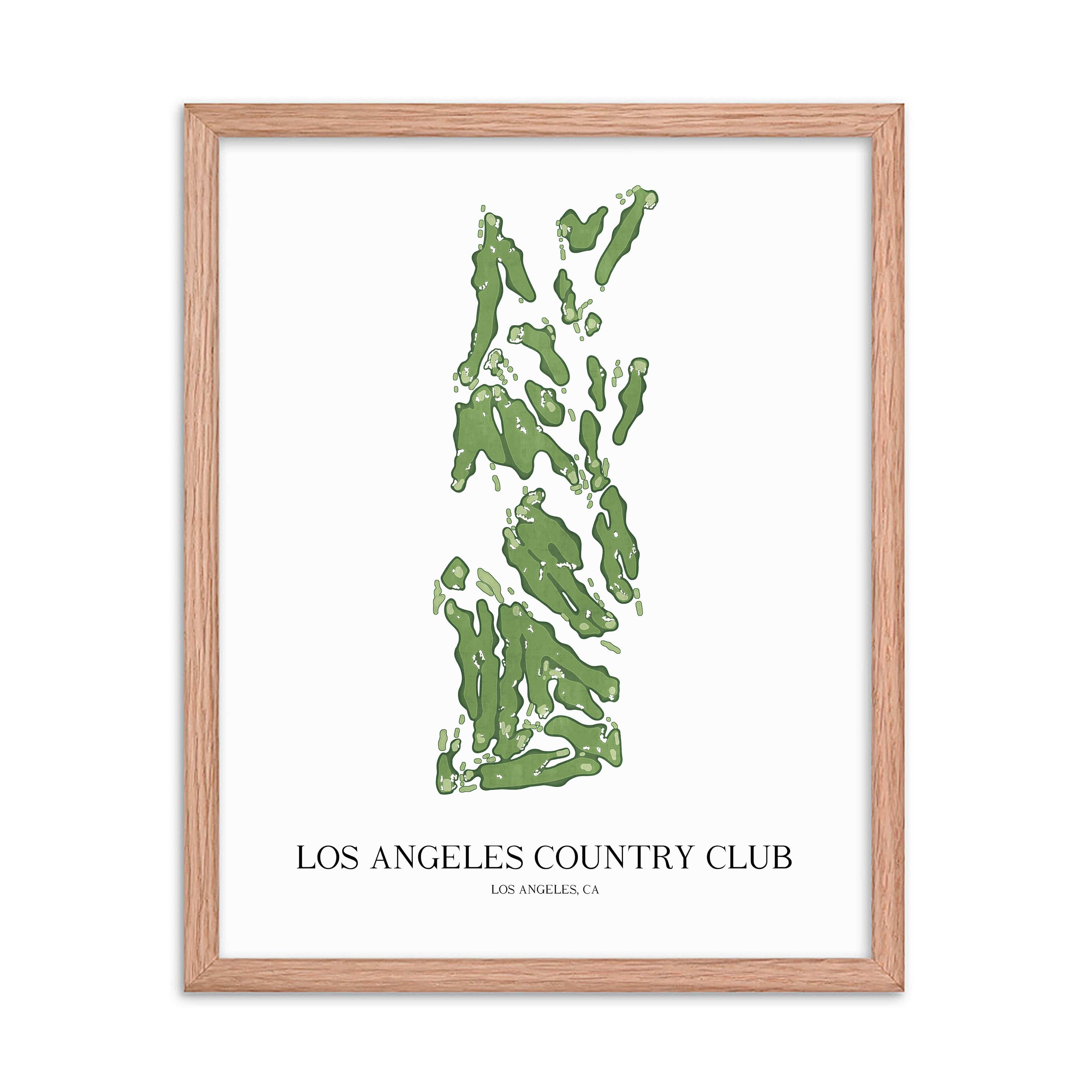 The 19th Hole Golf Shop - Golf Course Prints -  8" x 10" / Oak Los Angeles Country Club Golf Course Map Golf Map