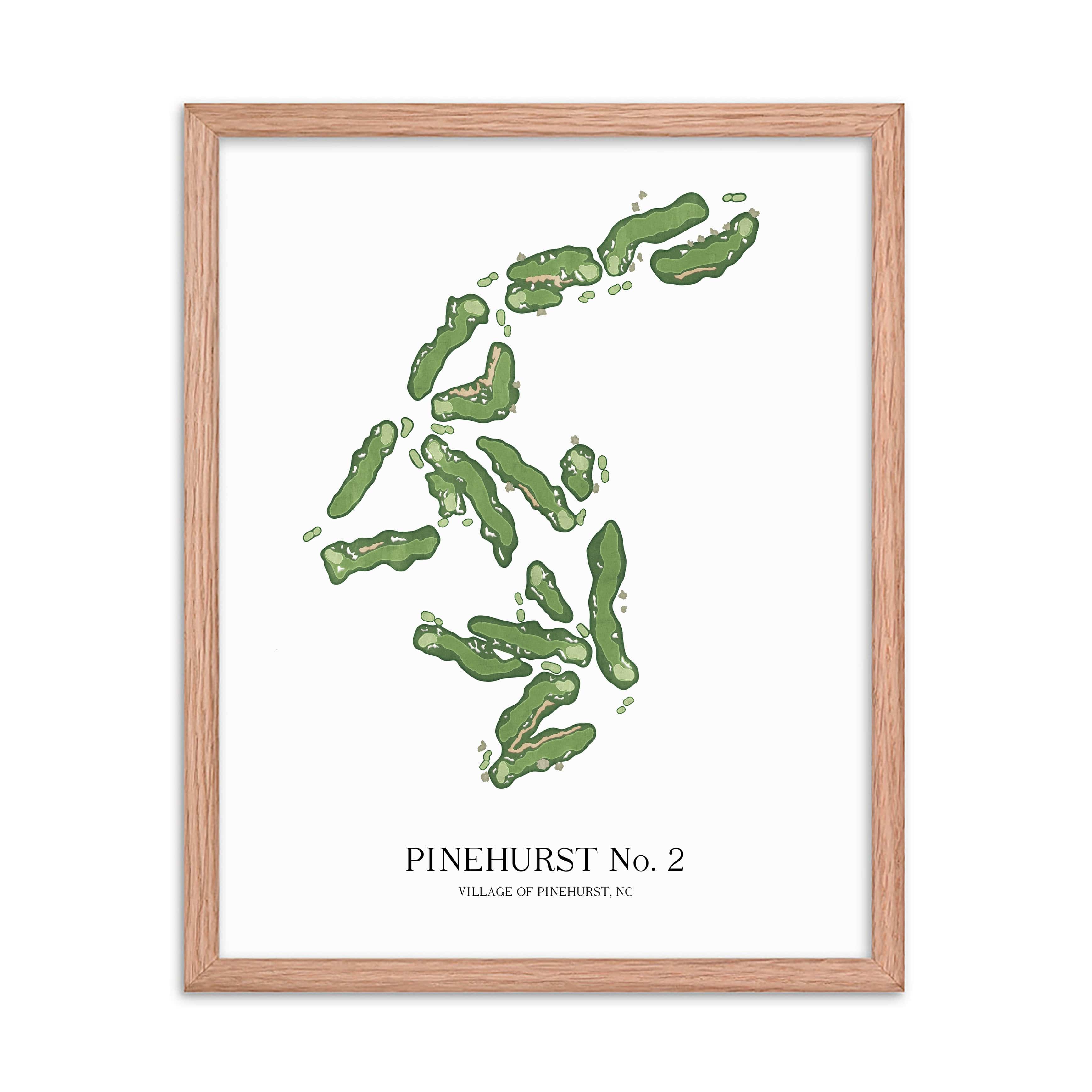 The 19th Hole Golf Shop - Golf Course Prints -  8" x 10" / Oak Pinehurst No. 2 Golf Course Map Golf Map