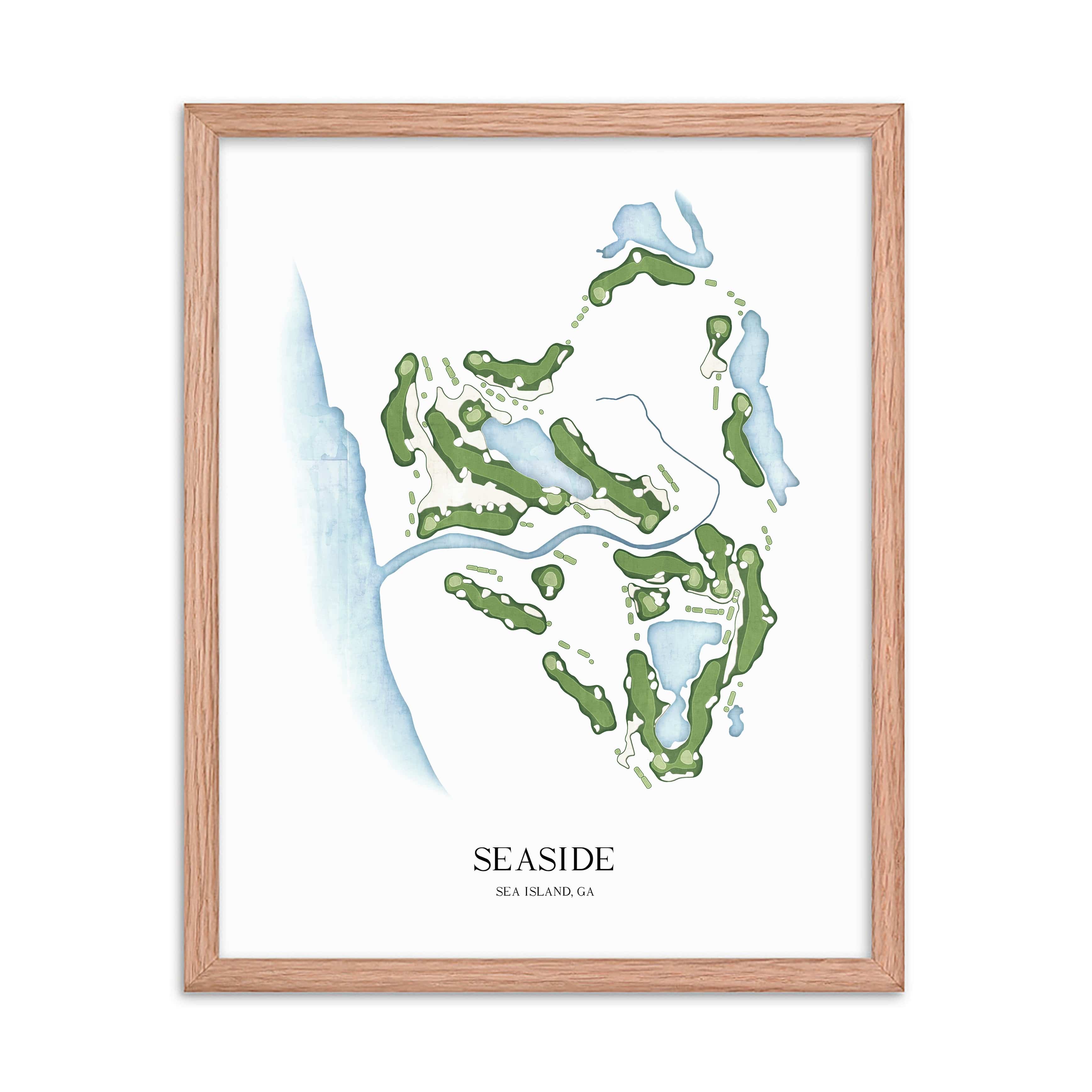 The 19th Hole Golf Shop - Golf Course Prints -  8" x 10" / Oak Seaside Golf Course Map Golf Map