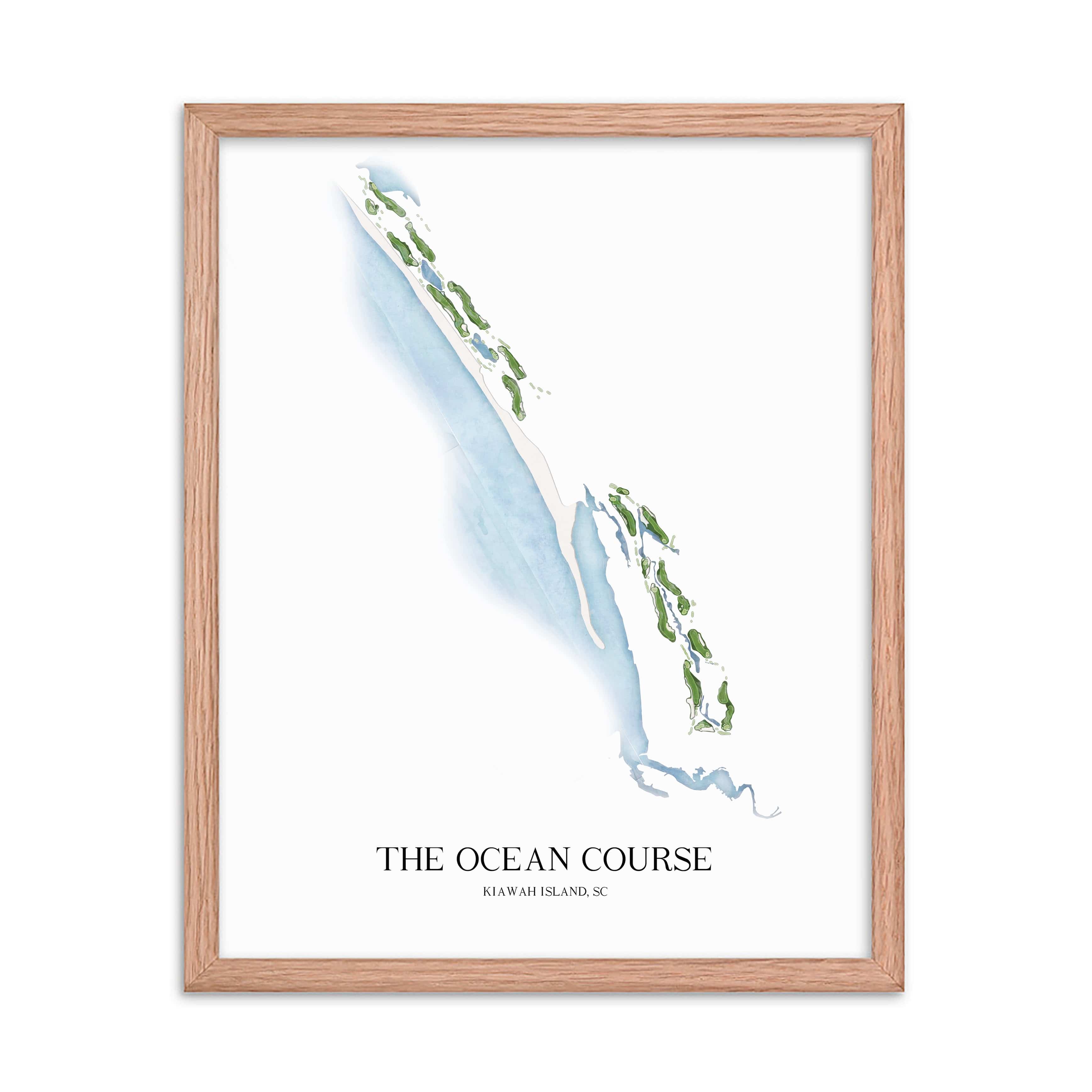 The 19th Hole Golf Shop - Golf Course Prints -  8" x 10" / Oak The Ocean Course - Kiawah Golf Course Map