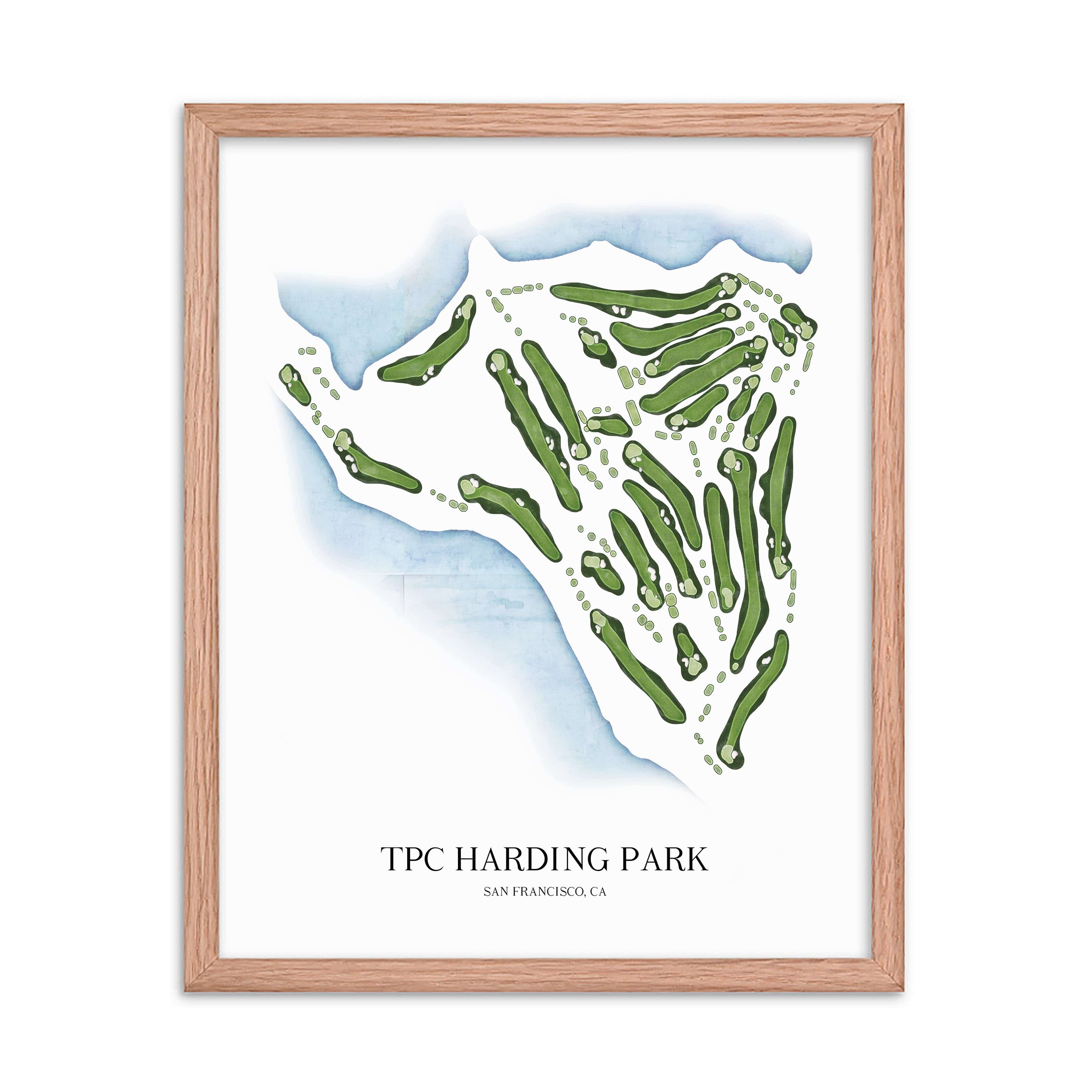 The 19th Hole Golf Shop - Golf Course Prints -  8" x 10" / Oak TPC Harding Park Golf Course Map Golf Map