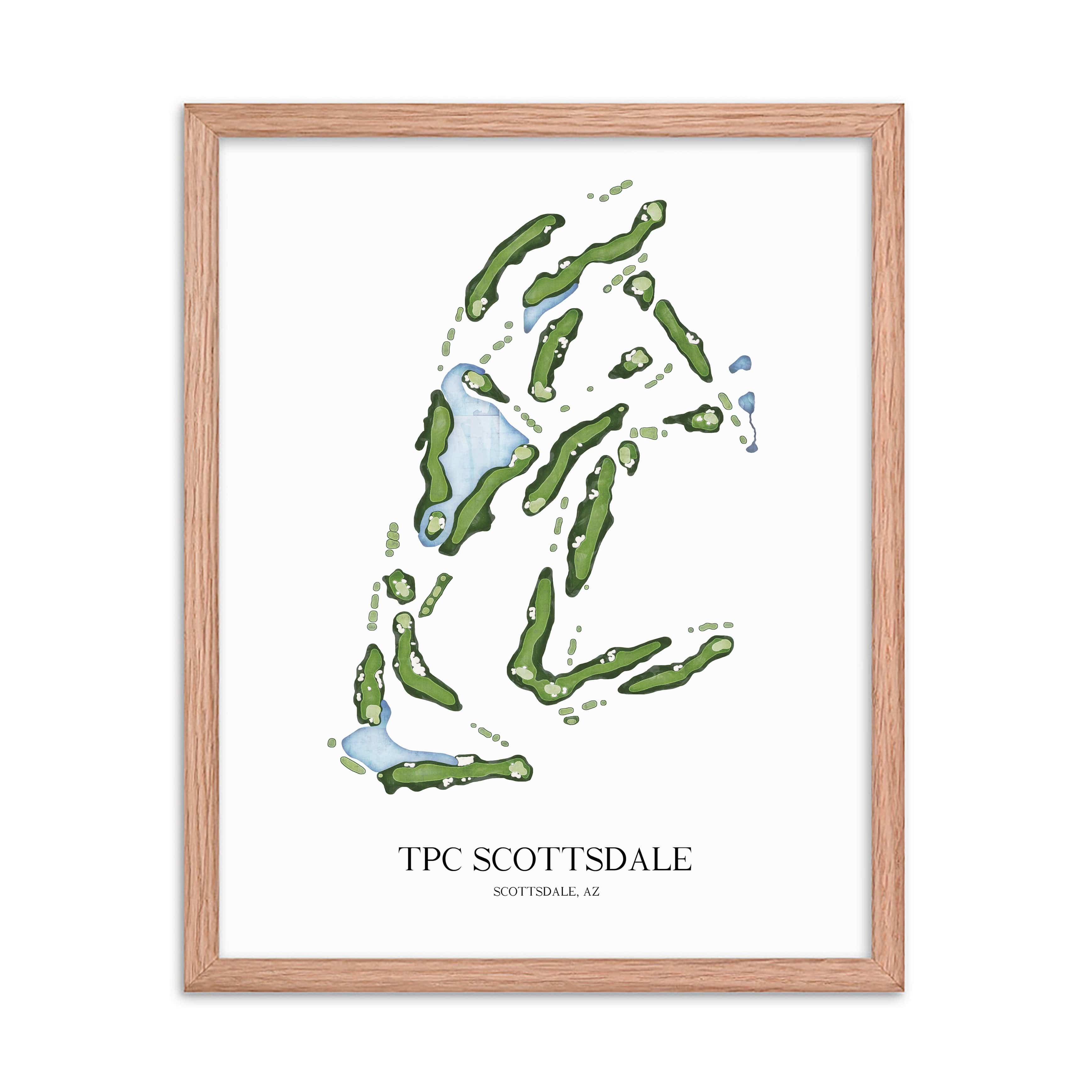The 19th Hole Golf Shop - Golf Course Prints -  8" x 10" / Oak TPC Scottsdale Golf Course Map