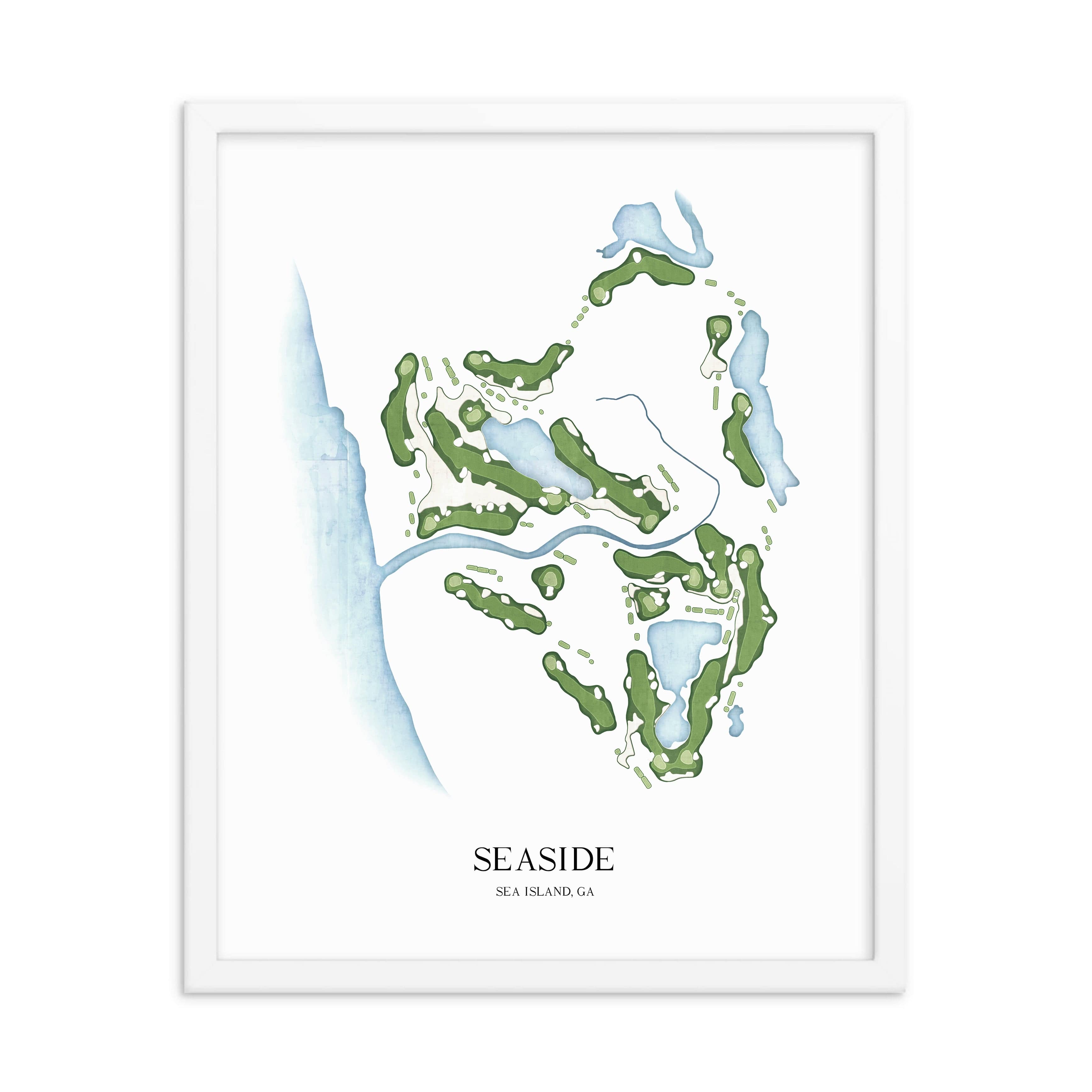 The 19th Hole Golf Shop - Golf Course Prints -  8" x 10" / White Seaside Golf Course Map Golf Map