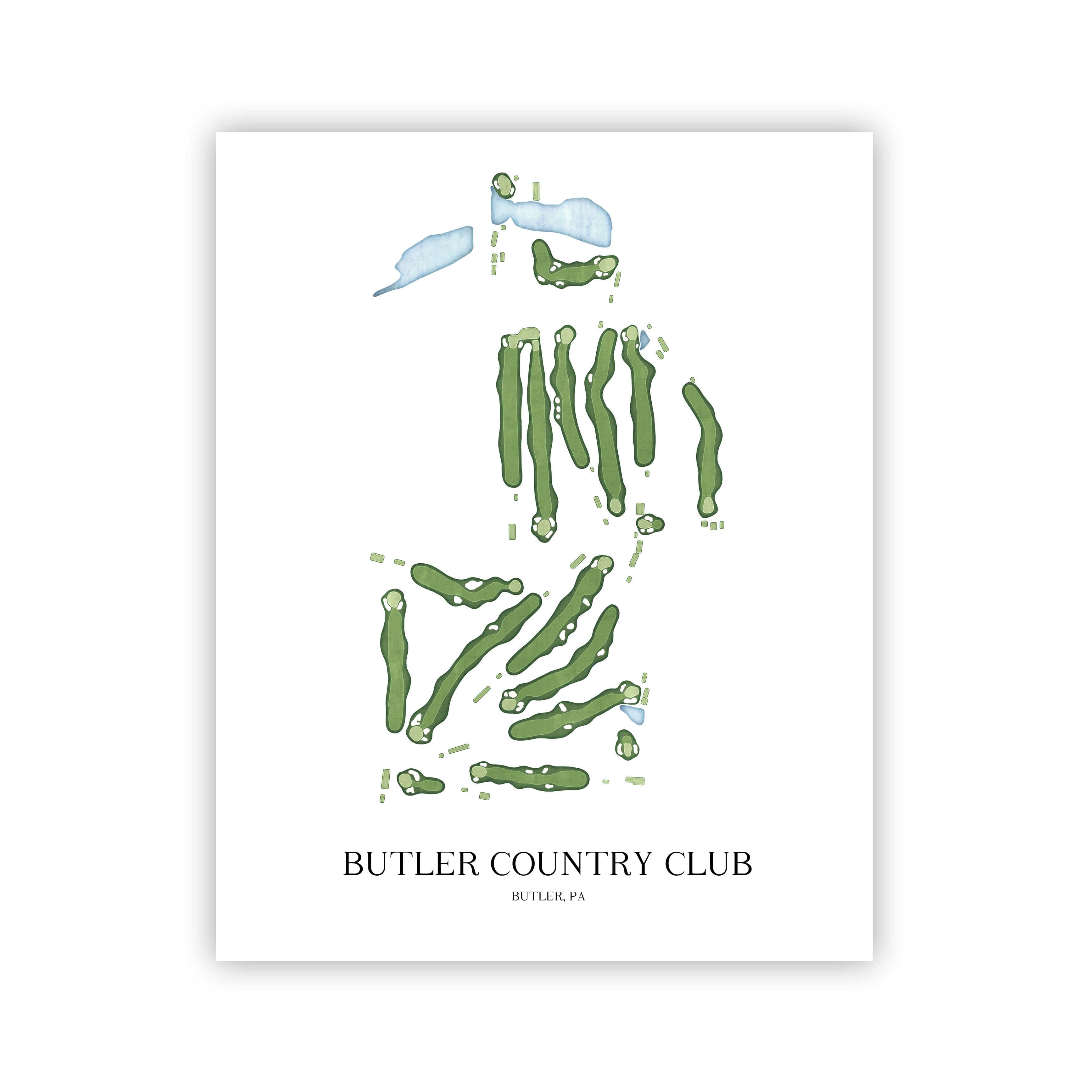 The 19th Hole Golf Shop - Golf Course Prints -  Butler Country Club Golf Course Map Golf Map