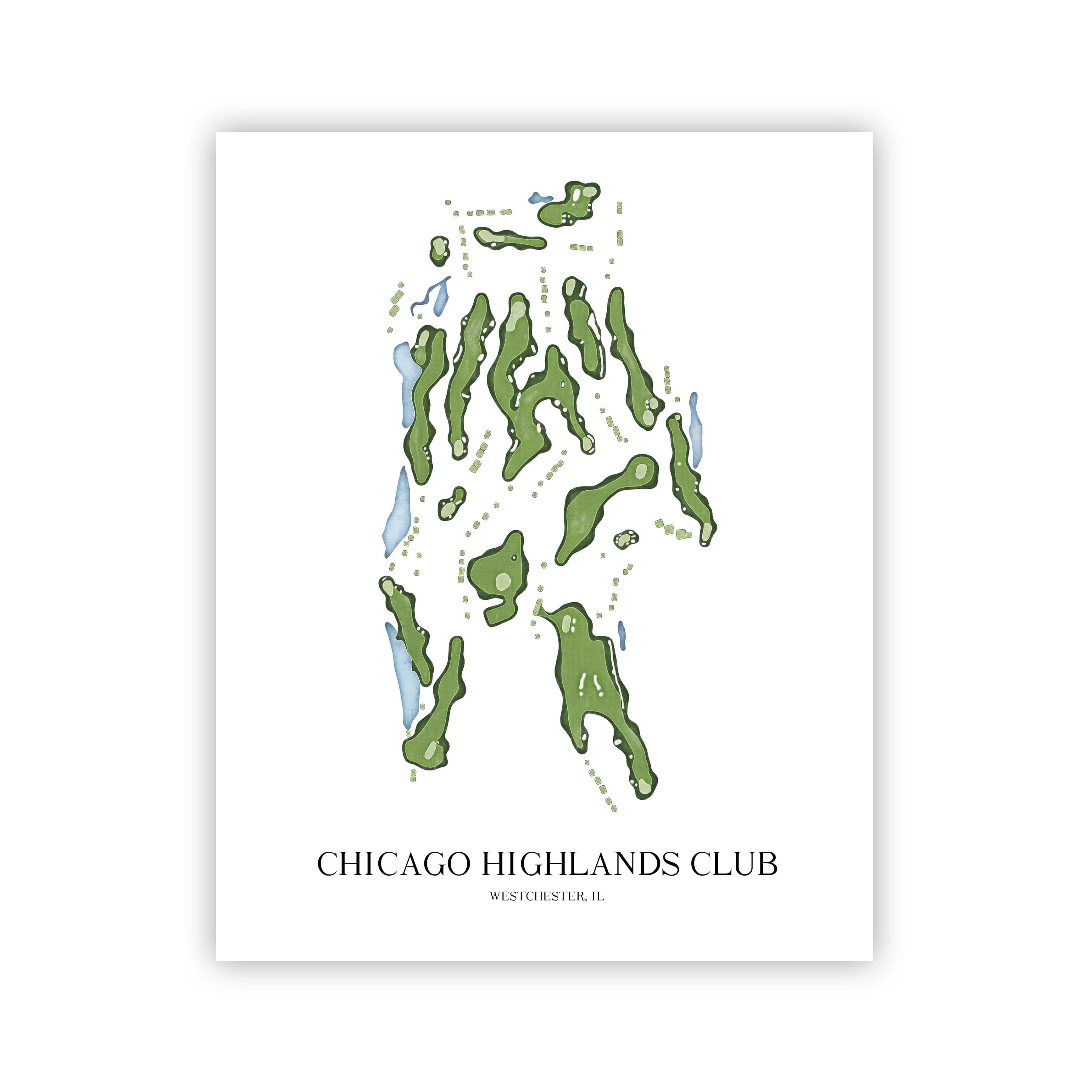 The 19th Hole Golf Shop - Golf Course Prints -  Chicago Highlands Club Golf Course Map Golf Map