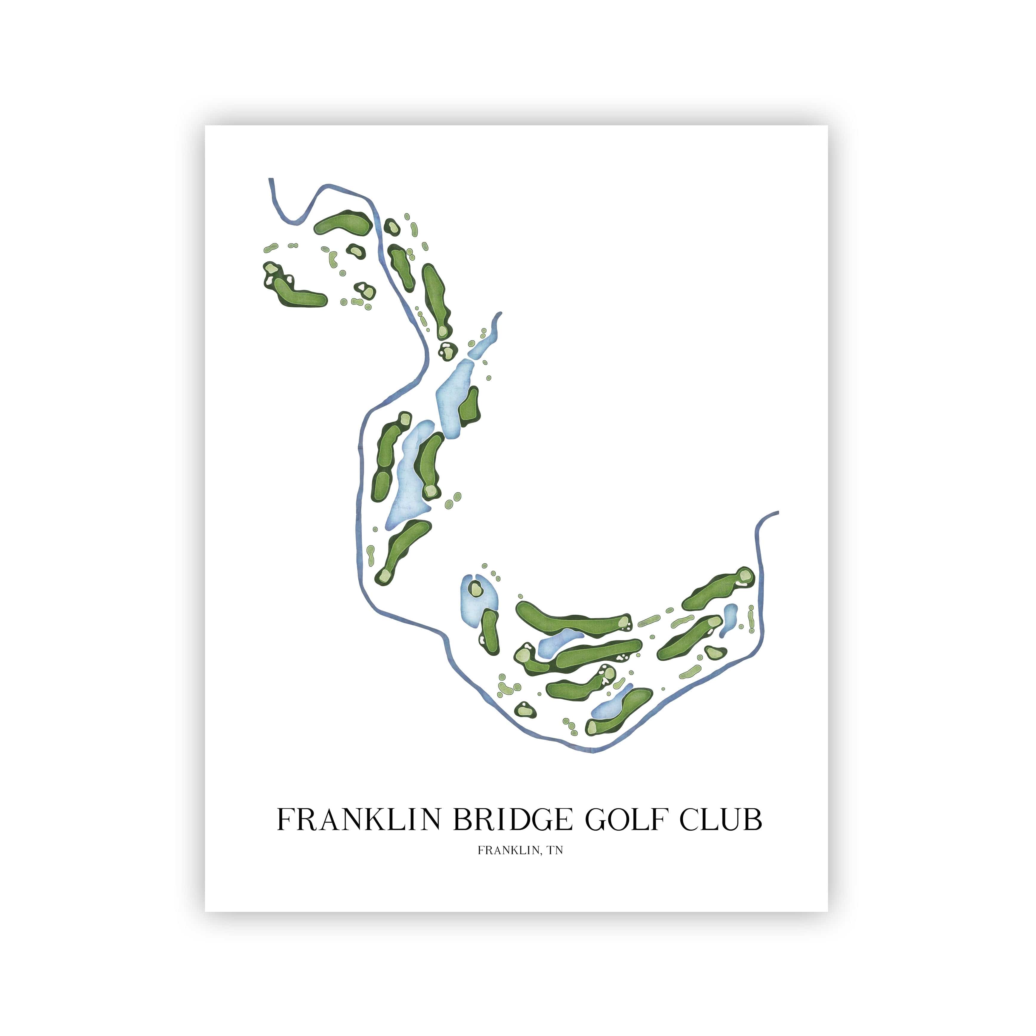 The 19th Hole Golf Shop - Golf Course Prints -  Franklin Bridge Golf Club Golf Course Map Golf Map