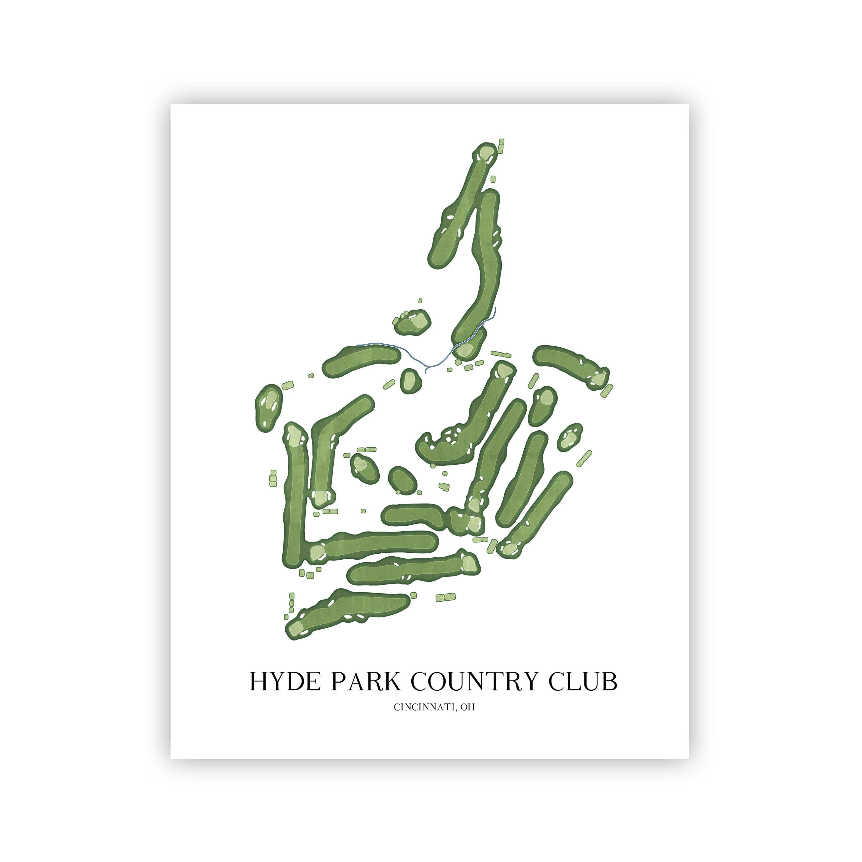 The 19th Hole Golf Shop - Golf Course Prints -  Hyde Park Country Club Golf Course Map Golf Map