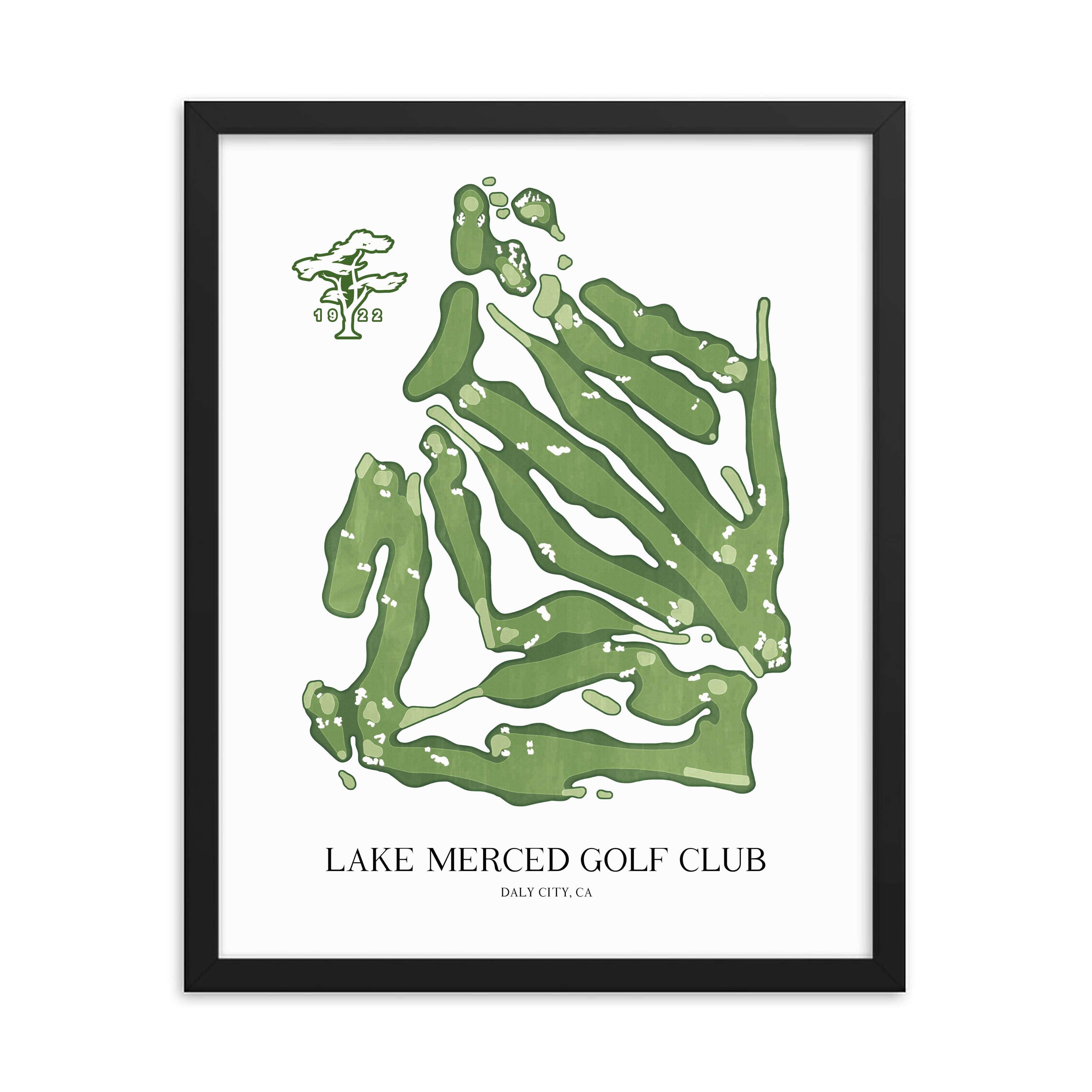 The 19th Hole Golf Shop - Golf Course Prints -  Lake Merced Golf Club Golf Course Map Golf Map