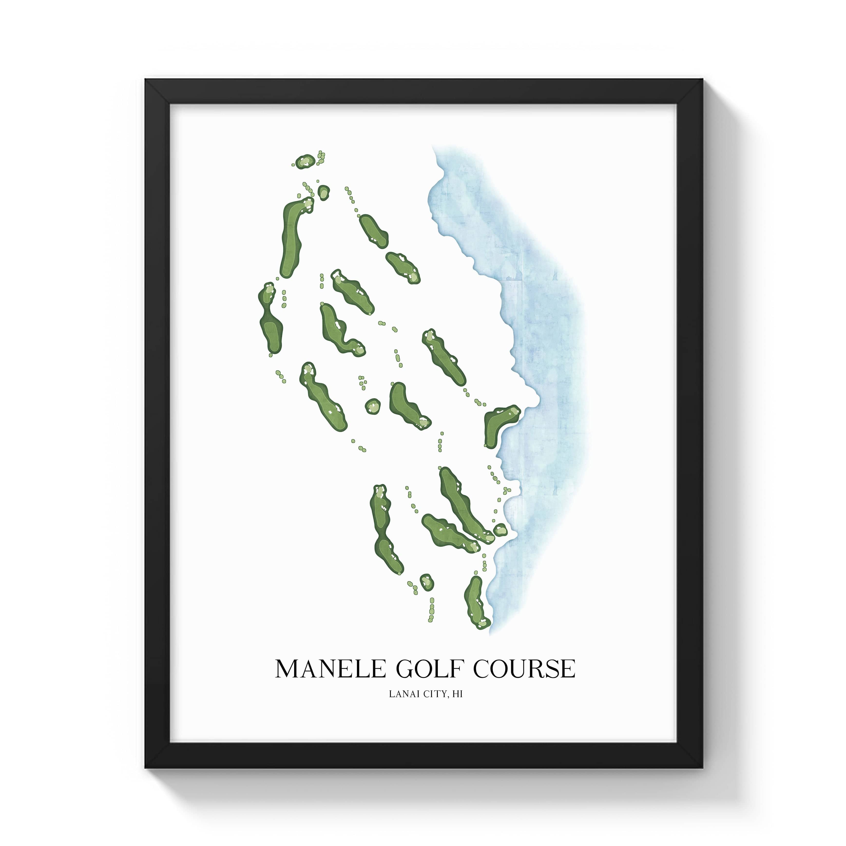 The 19th Hole Golf Shop - Golf Course Prints -  Manele Golf Course Golf Course Map Golf Map