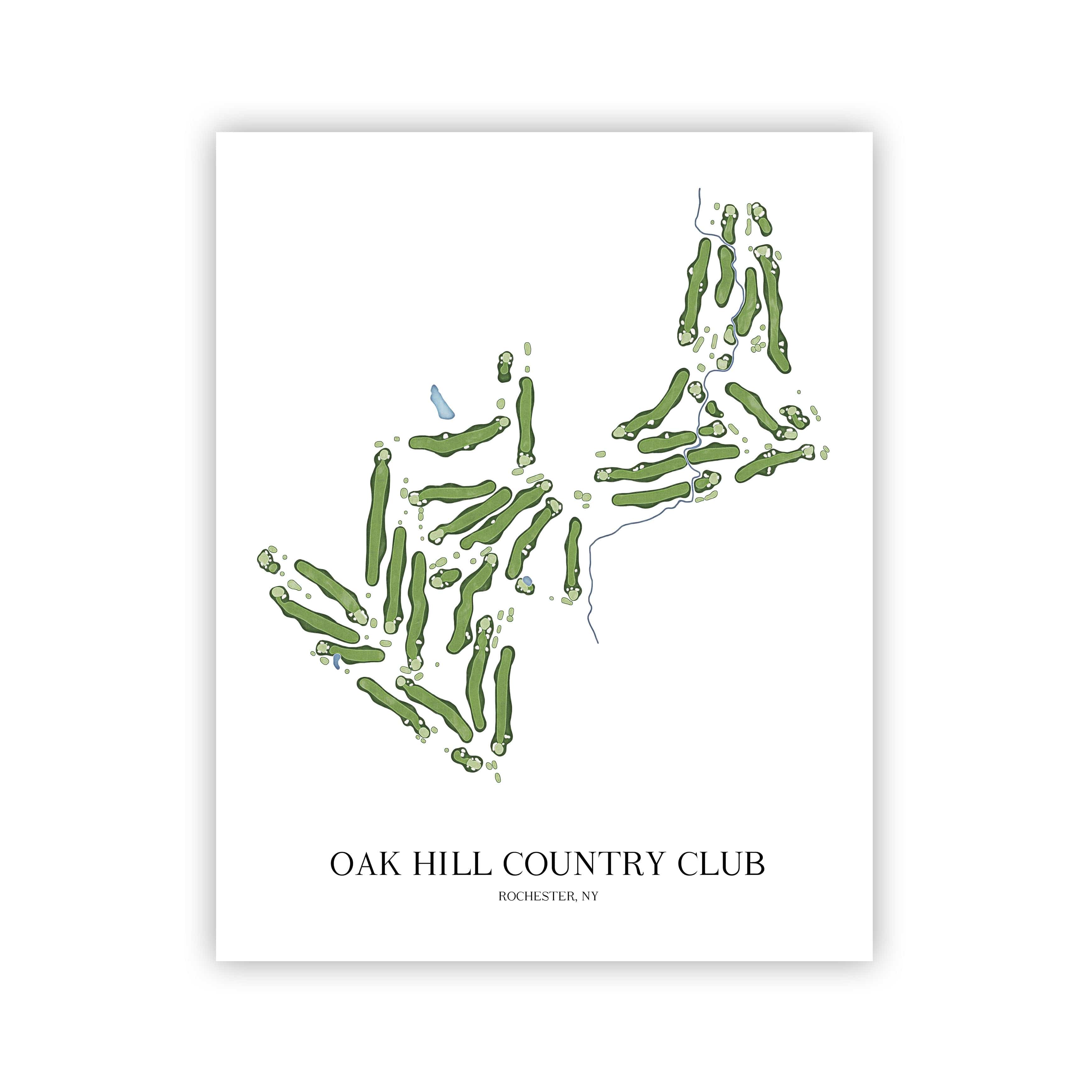 The 19th Hole Golf Shop - Golf Course Prints -  Oak Hill Country Club Golf Course Map Golf Map