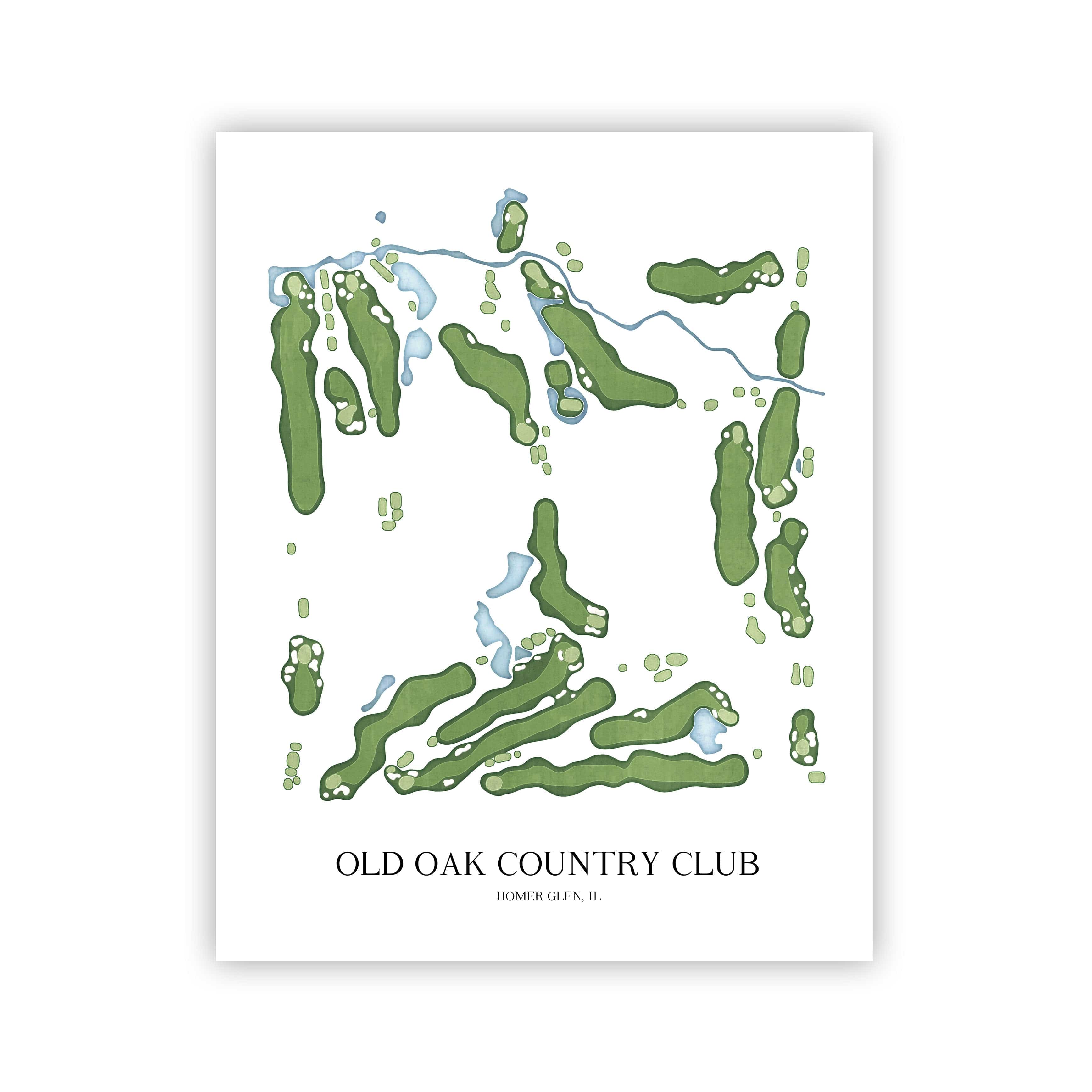 The 19th Hole Golf Shop - Golf Course Prints -  Old Oak Country Club Golf Course Map Golf Map