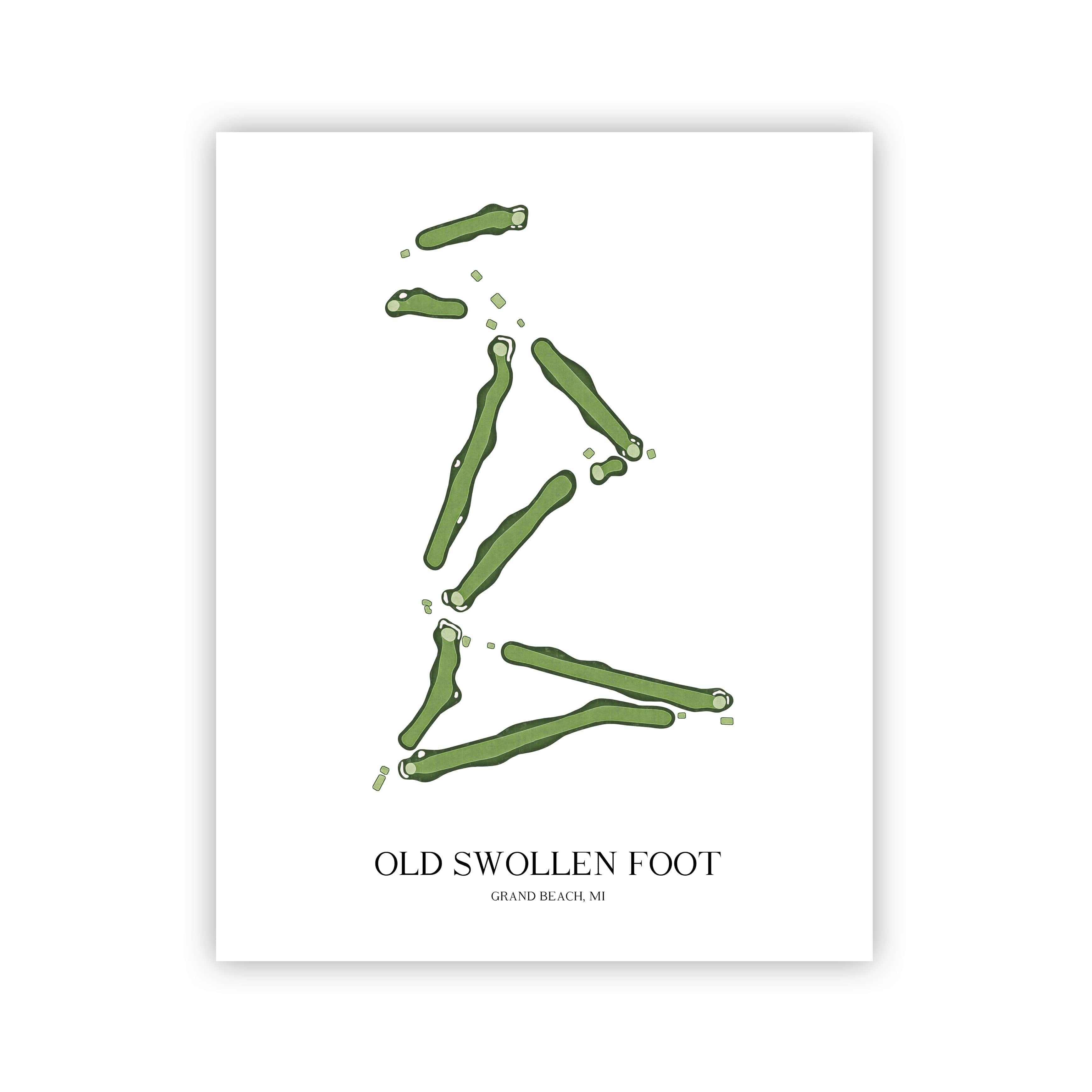 The 19th Hole Golf Shop - Golf Course Prints -  Old Swollen Foot Golf Course Map Golf Map