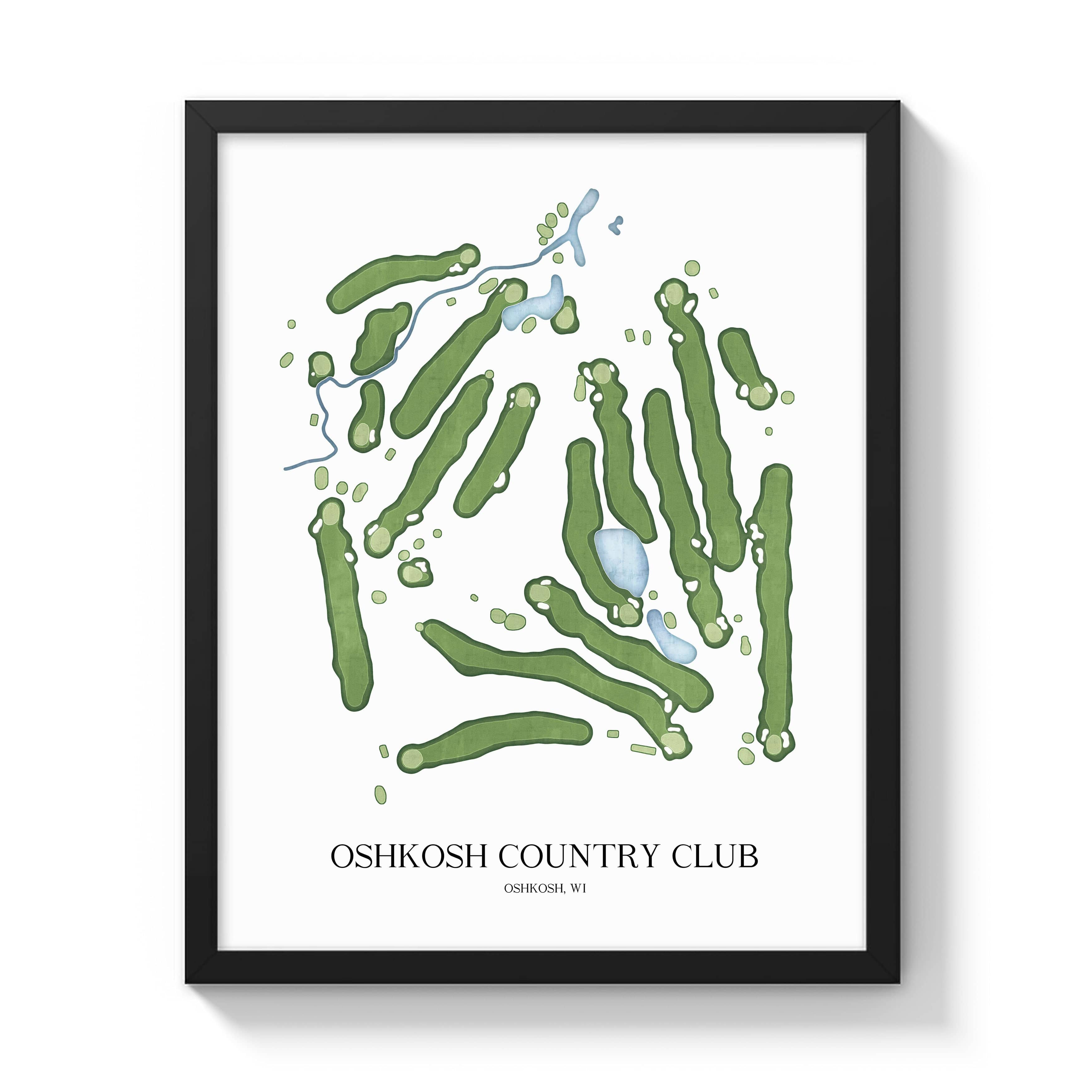 The 19th Hole Golf Shop - Golf Course Prints -  Oshkosh Country Club Golf Course Map Golf Map