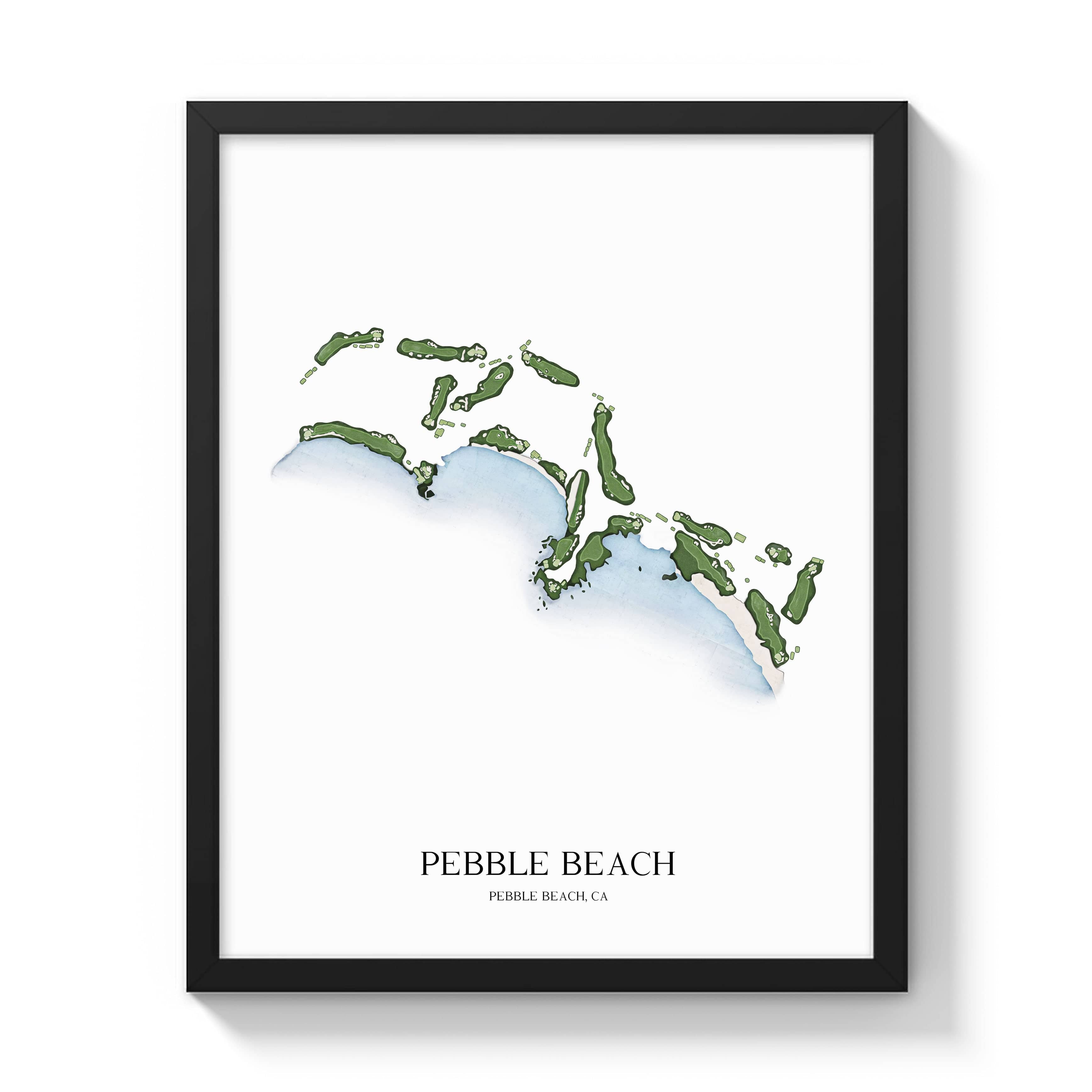 The 19th Hole Golf Shop - Golf Course Prints -  Pebble Beach Golf Course Map Golf Map