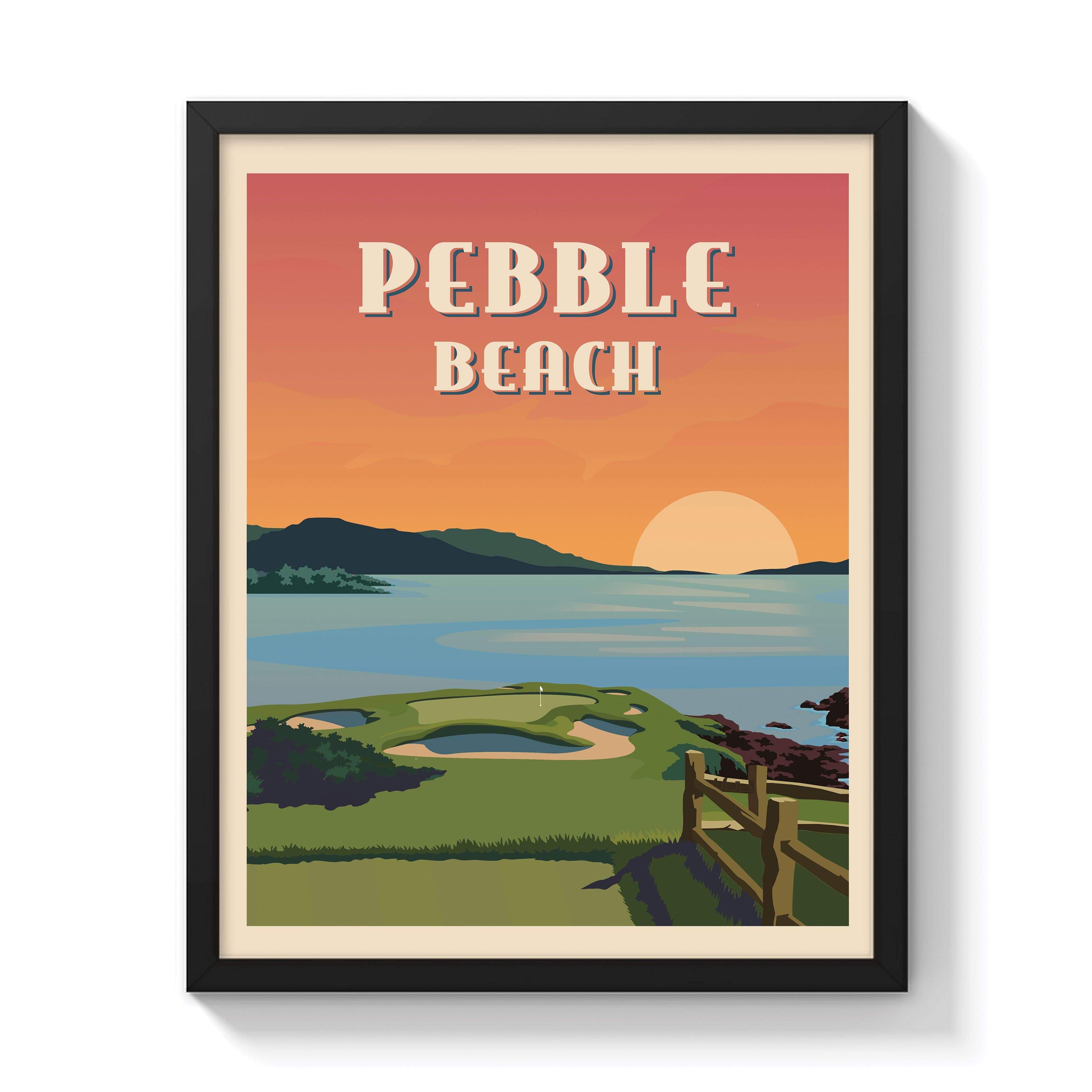 The 19th Hole Golf Shop - Golf Course Prints -  Pebble Beach - Hole 7 Golf Course Map Golf Map