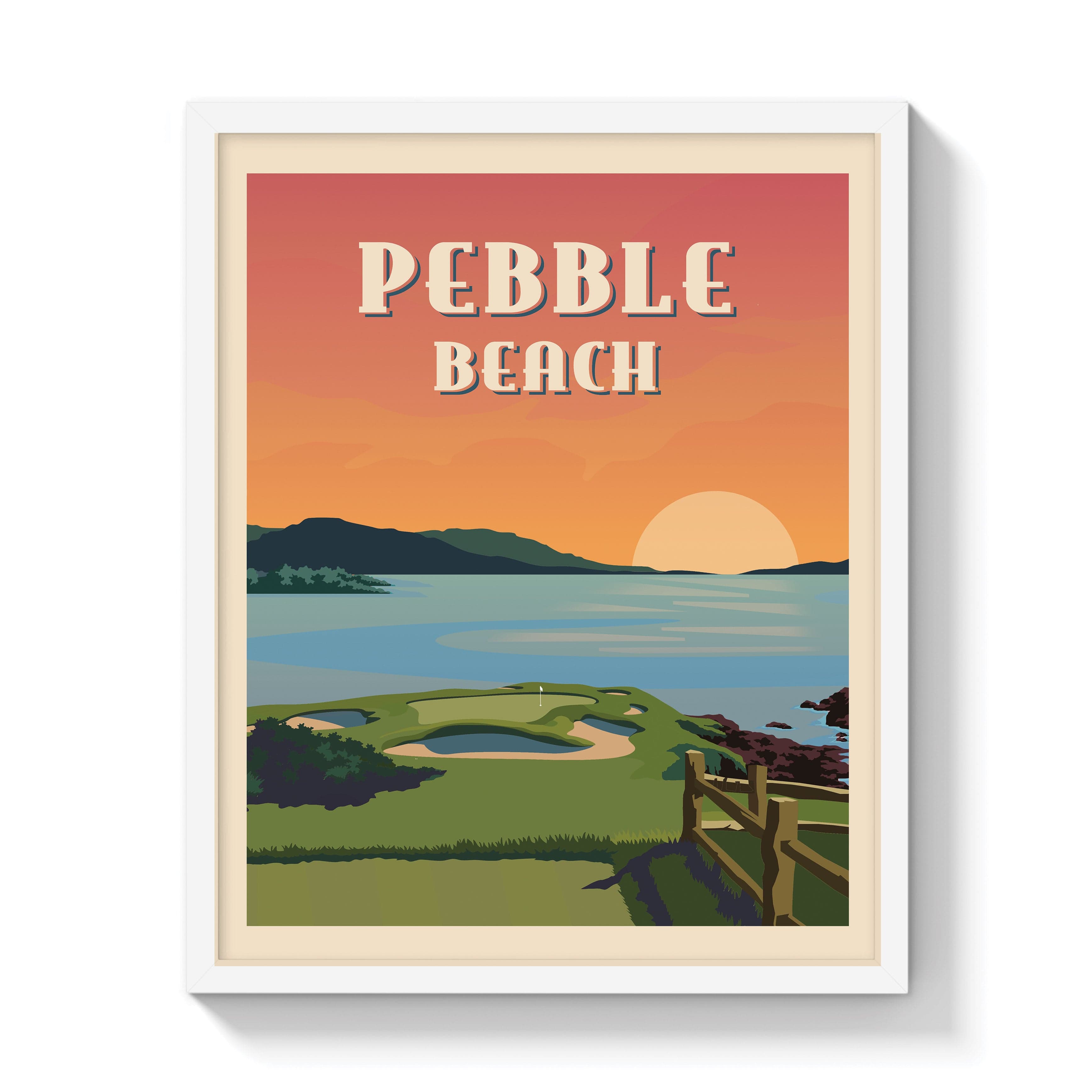 The 19th Hole Golf Shop - Golf Course Prints -  Pebble Beach - Hole 7 Golf Course Map Golf Map