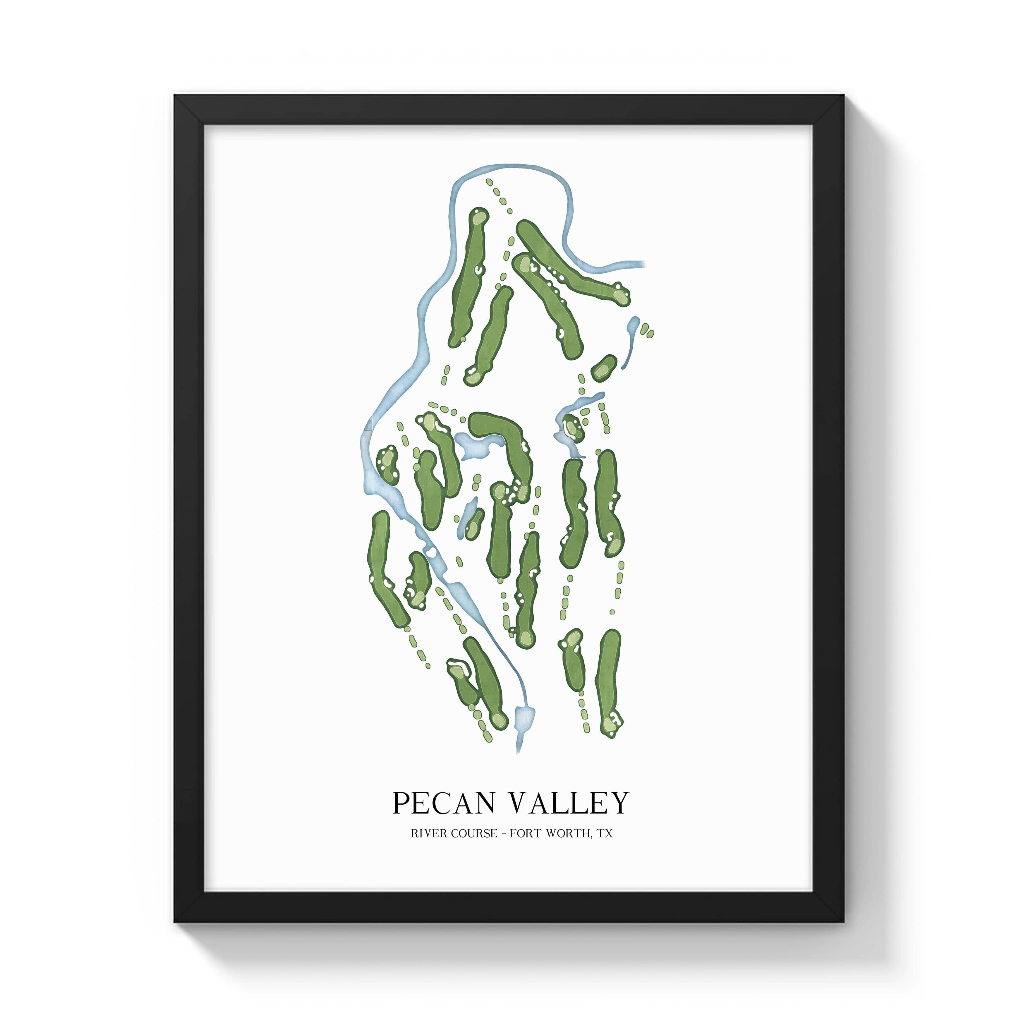 The 19th Hole Golf Shop - Golf Course Prints -  Pecan Valley - River Course Golf Course Map Golf Map