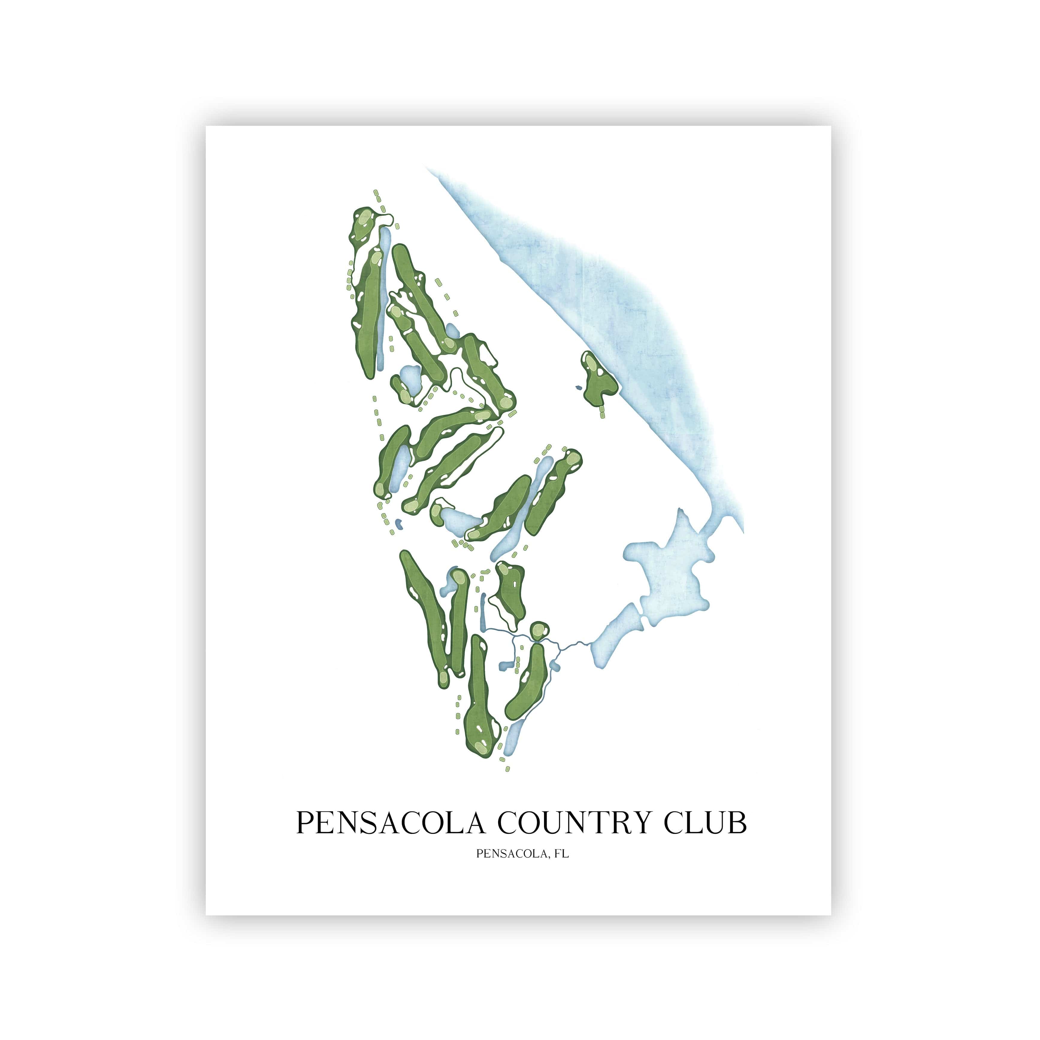 The 19th Hole Golf Shop - Golf Course Prints -  Pensacola Country Club Golf Course Map Golf Map