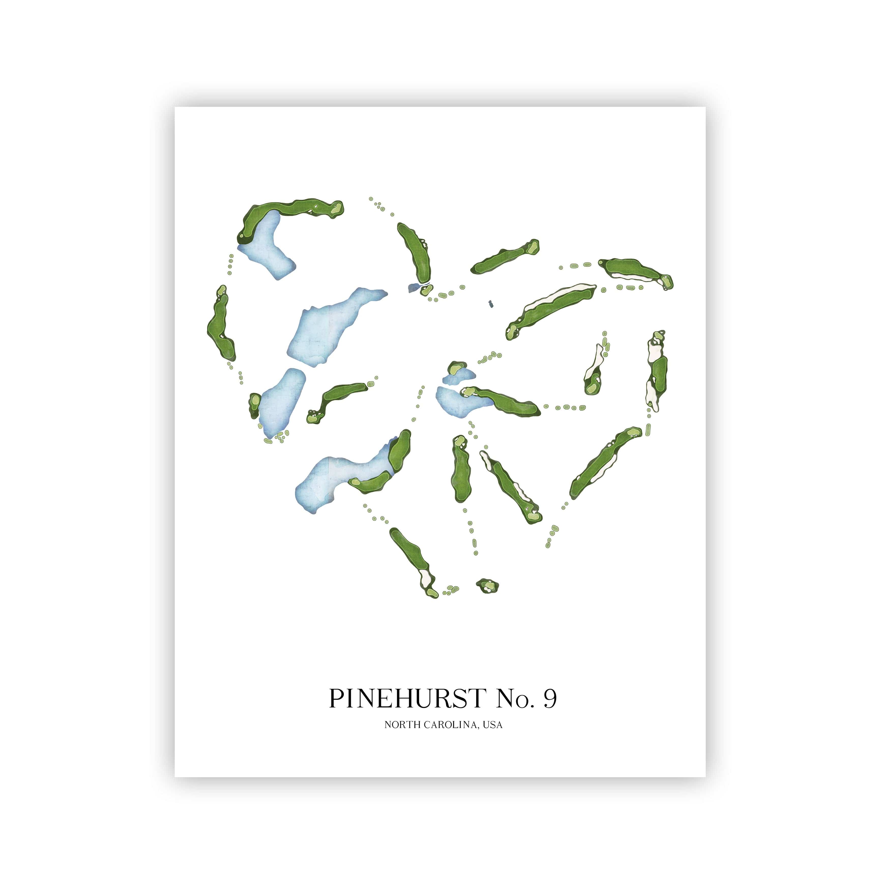 The 19th Hole Golf Shop - Golf Course Prints -  Pinehurst No 9 Golf Course Map Golf Map