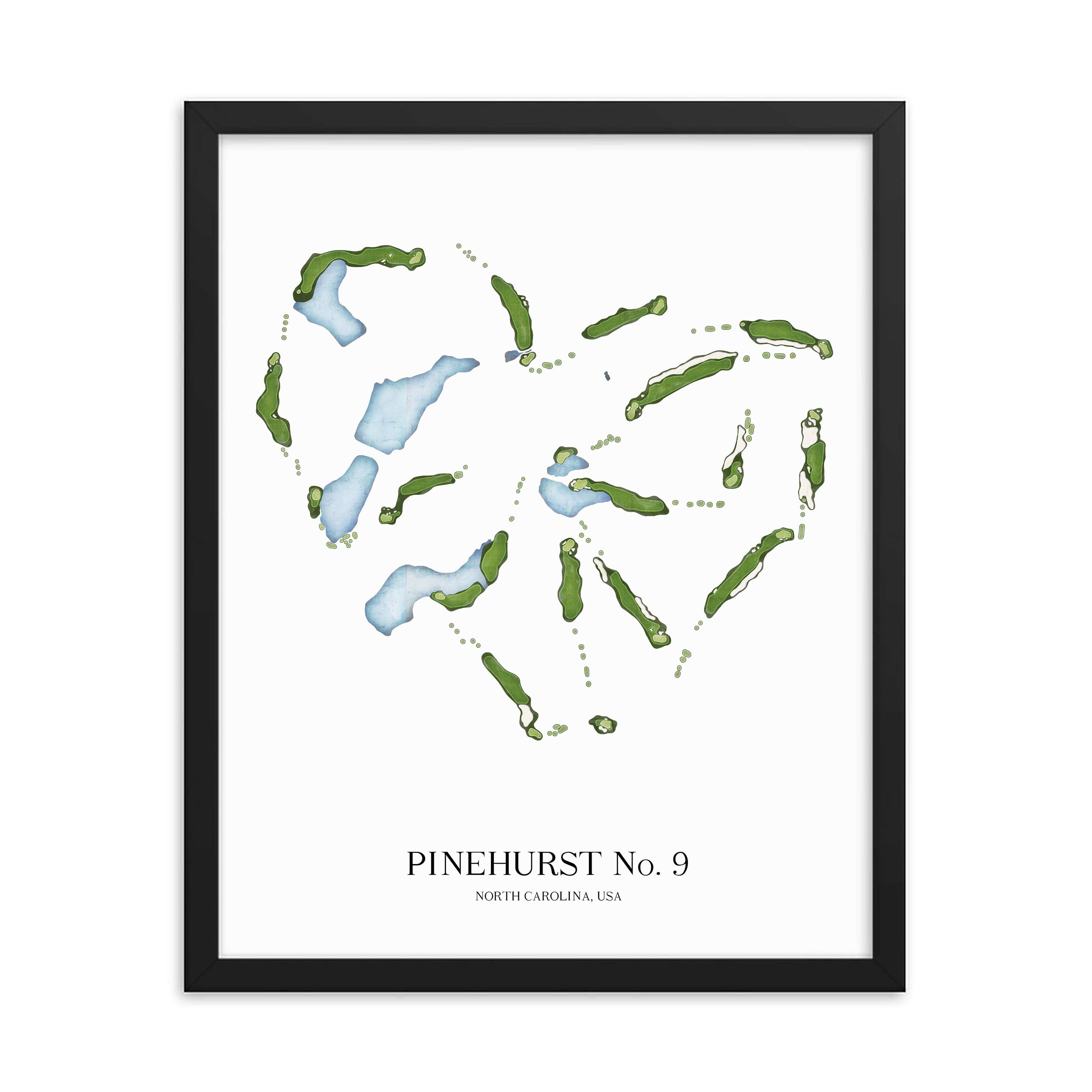 The 19th Hole Golf Shop - Golf Course Prints -  Pinehurst No 9 Golf Course Map Golf Map