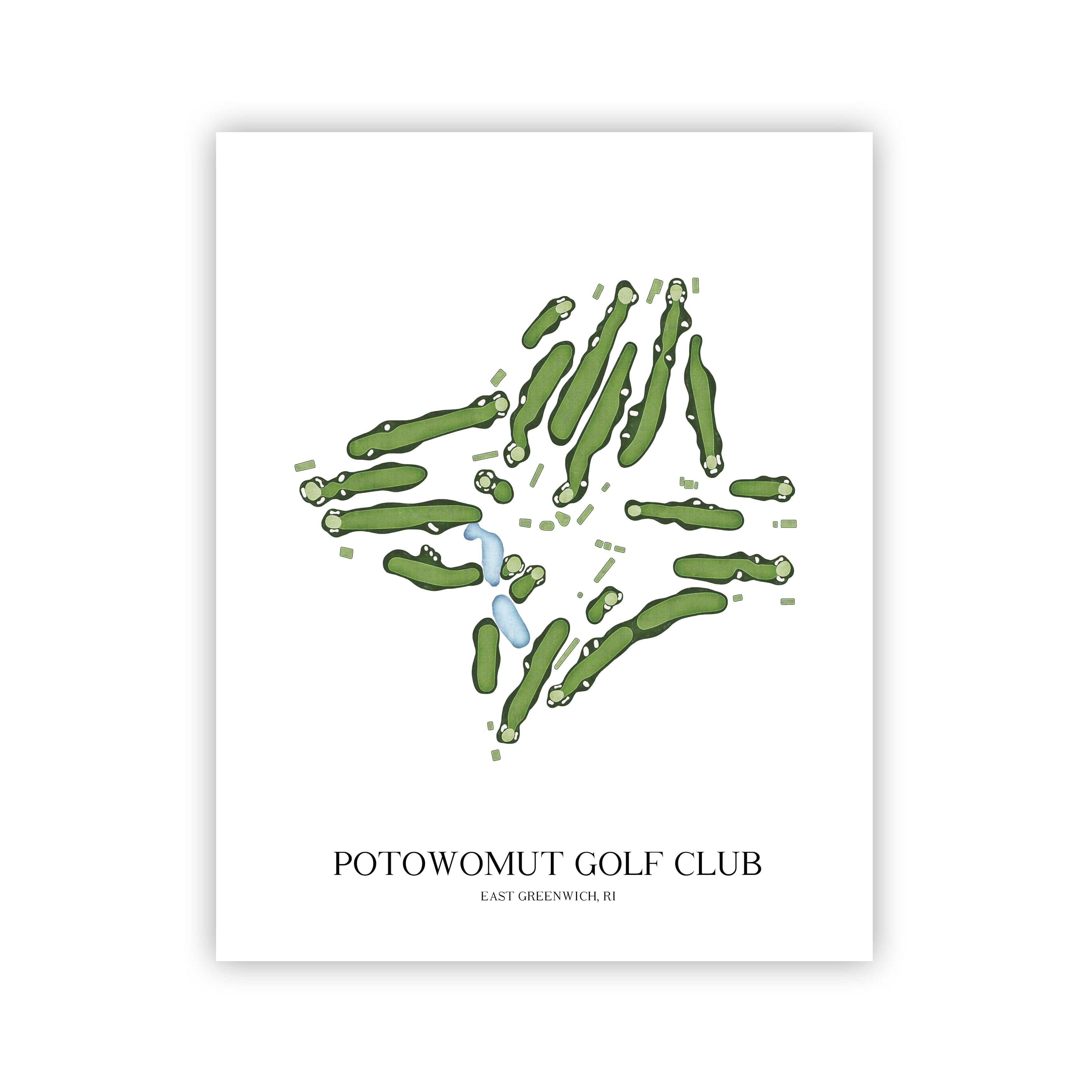 The 19th Hole Golf Shop - Golf Course Prints -  Potowomut Golf Club Golf Course Map Golf Map