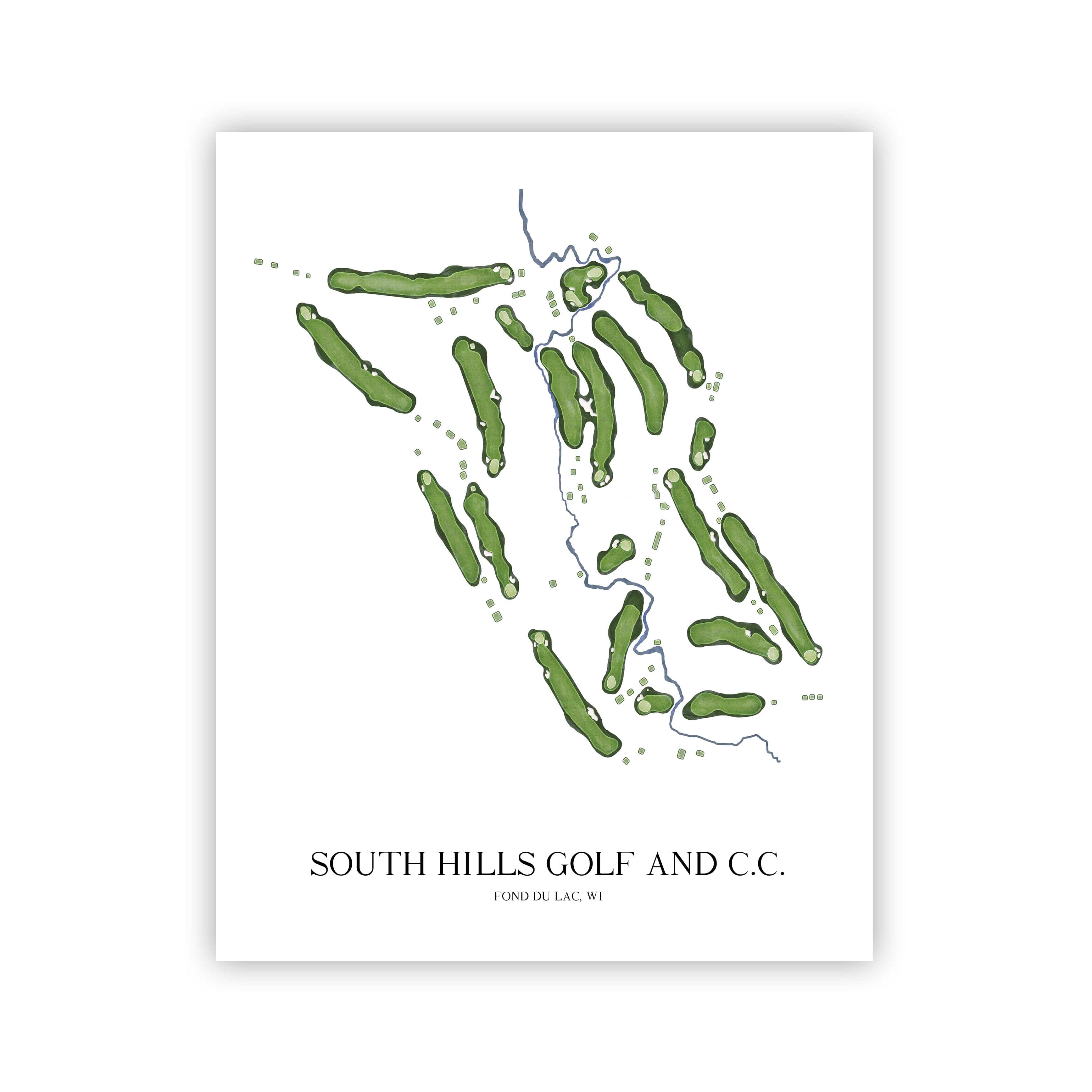 The 19th Hole Golf Shop - Golf Course Prints -  South Hills Golf and Country Club Golf Course Map Golf Map