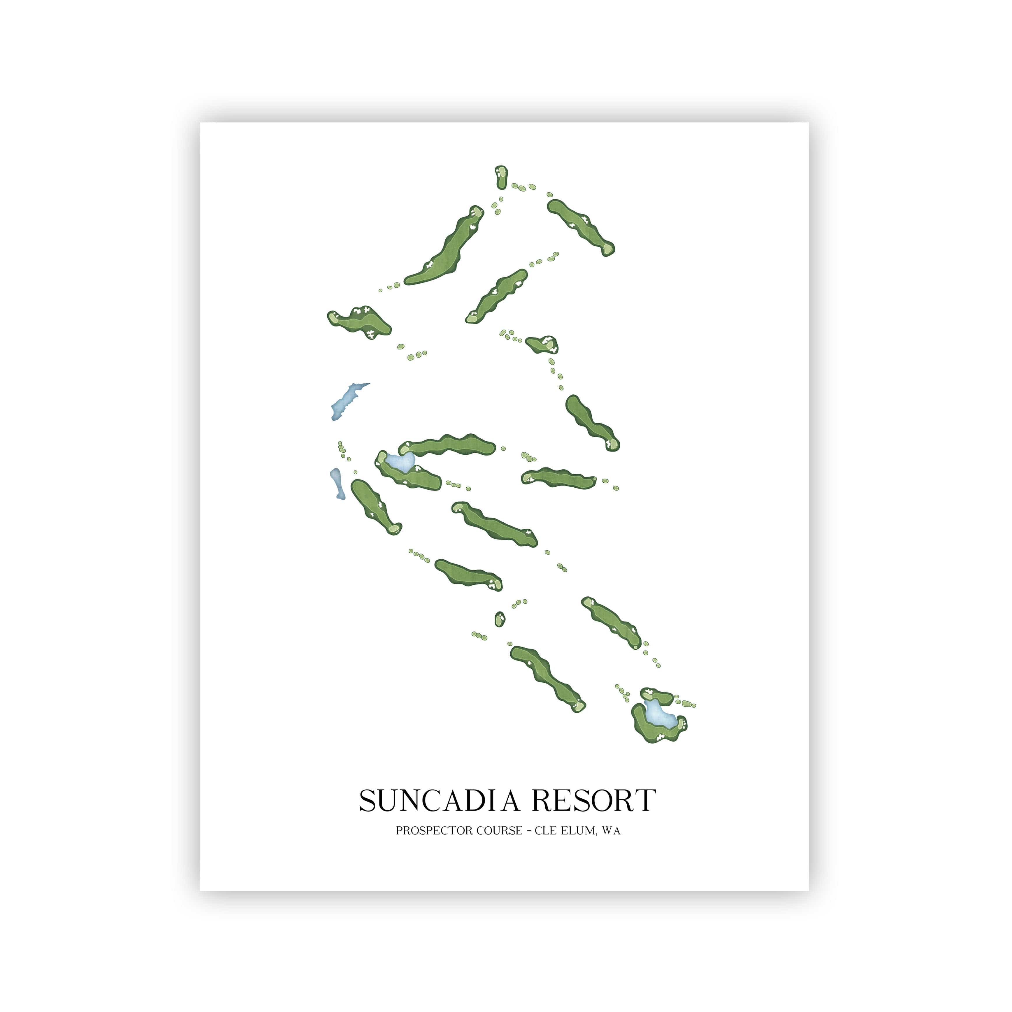 The 19th Hole Golf Shop - Golf Course Prints -  Suncadia Resort - Prospector Course Golf Course Map Golf Map