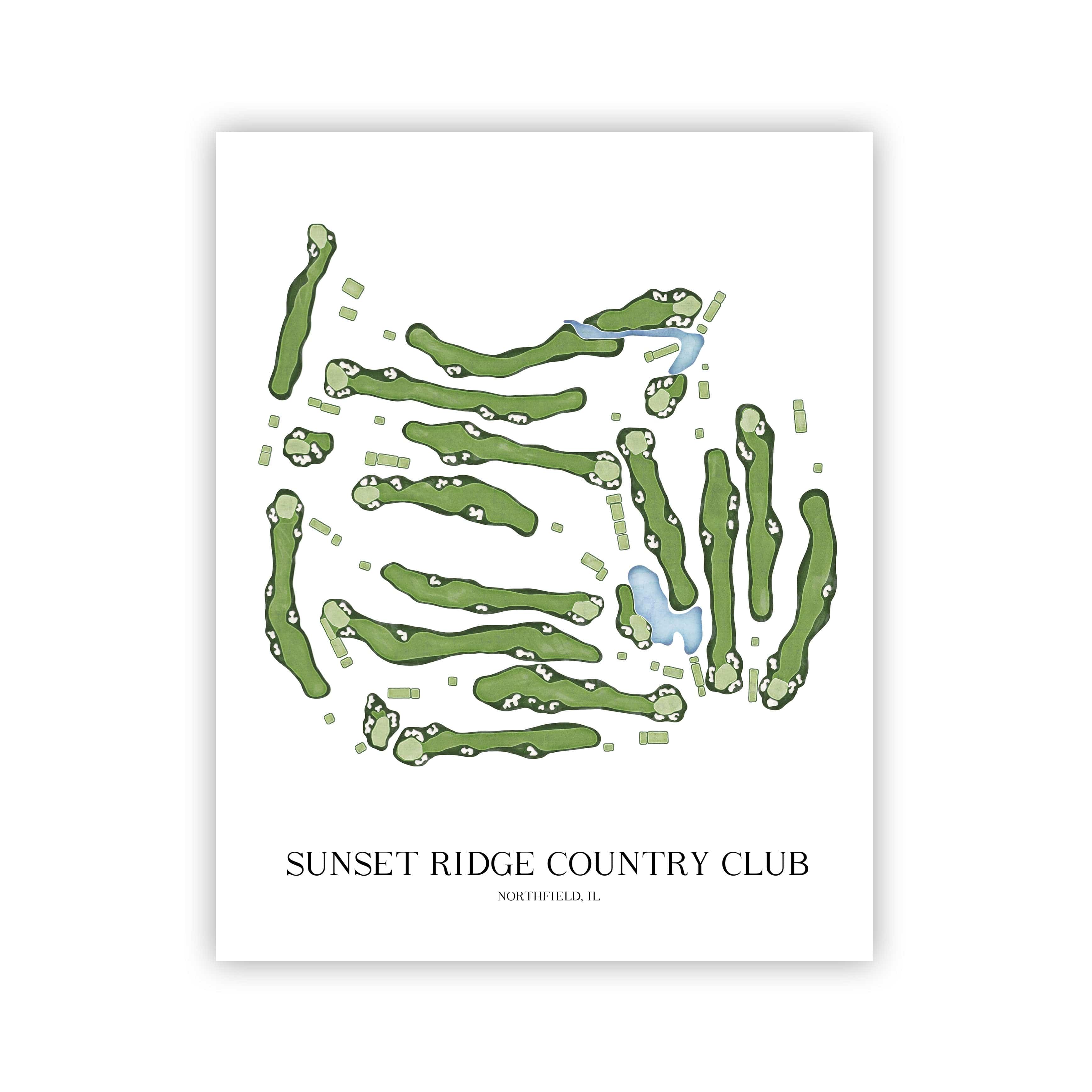 The 19th Hole Golf Shop - Golf Course Prints -  Sunset Ridge Country Club Golf Course Map Golf Map