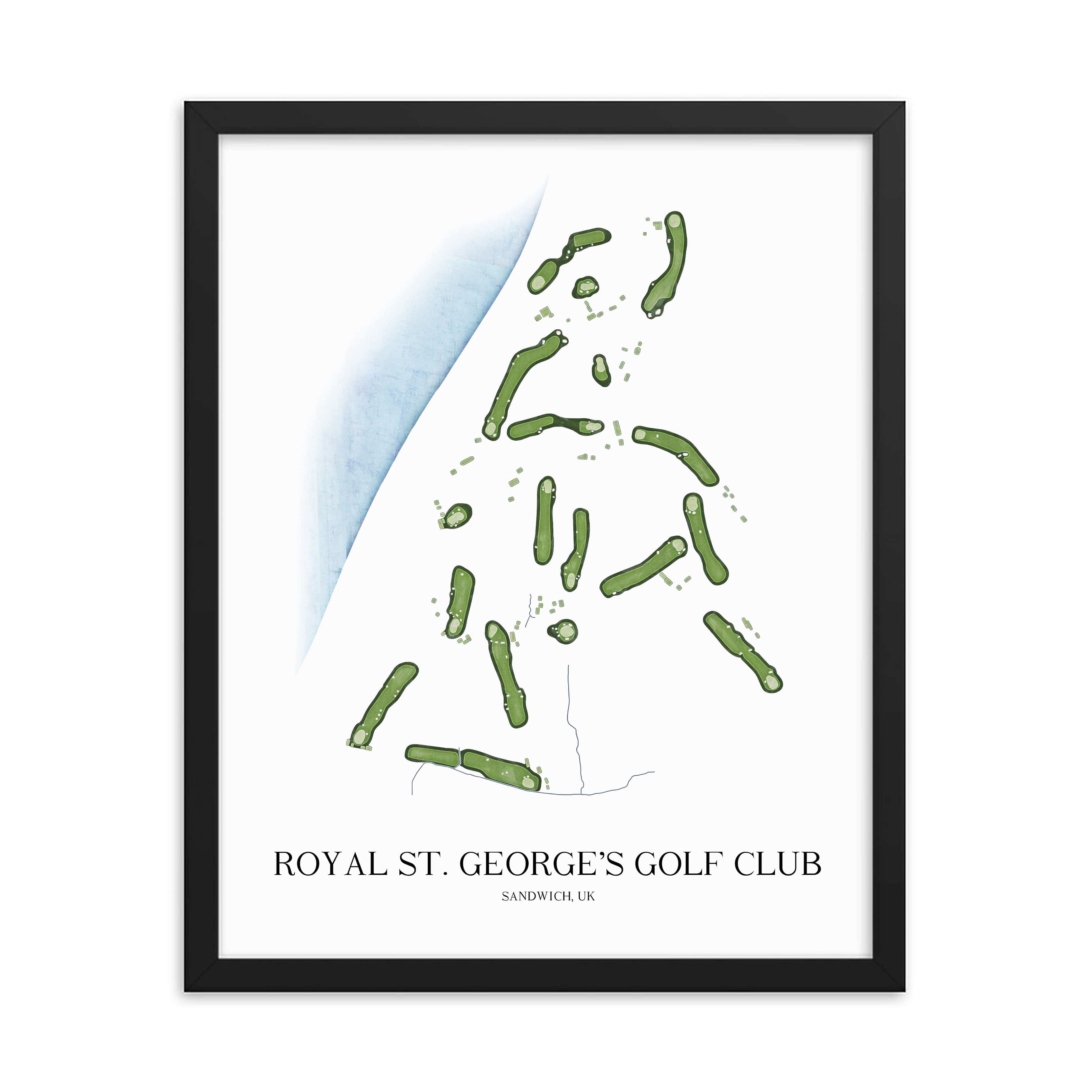 The 19th Hole Golf Shop - Golf Course Prints -  The Royal St. George's Golf Course Map Golf Map