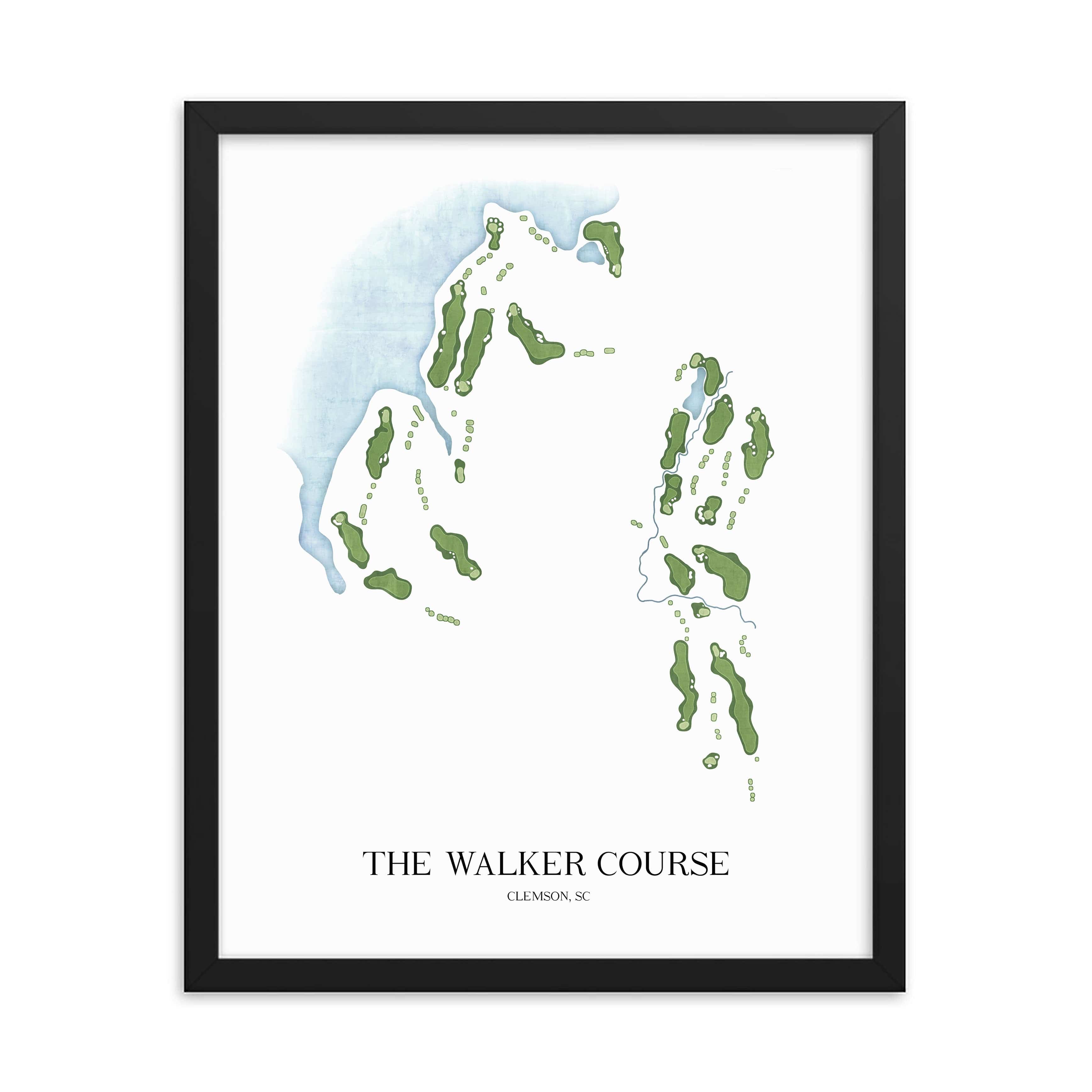 The 19th Hole Golf Shop - Golf Course Prints -  The Walker Course - Clemson Golf Course Map Golf Map