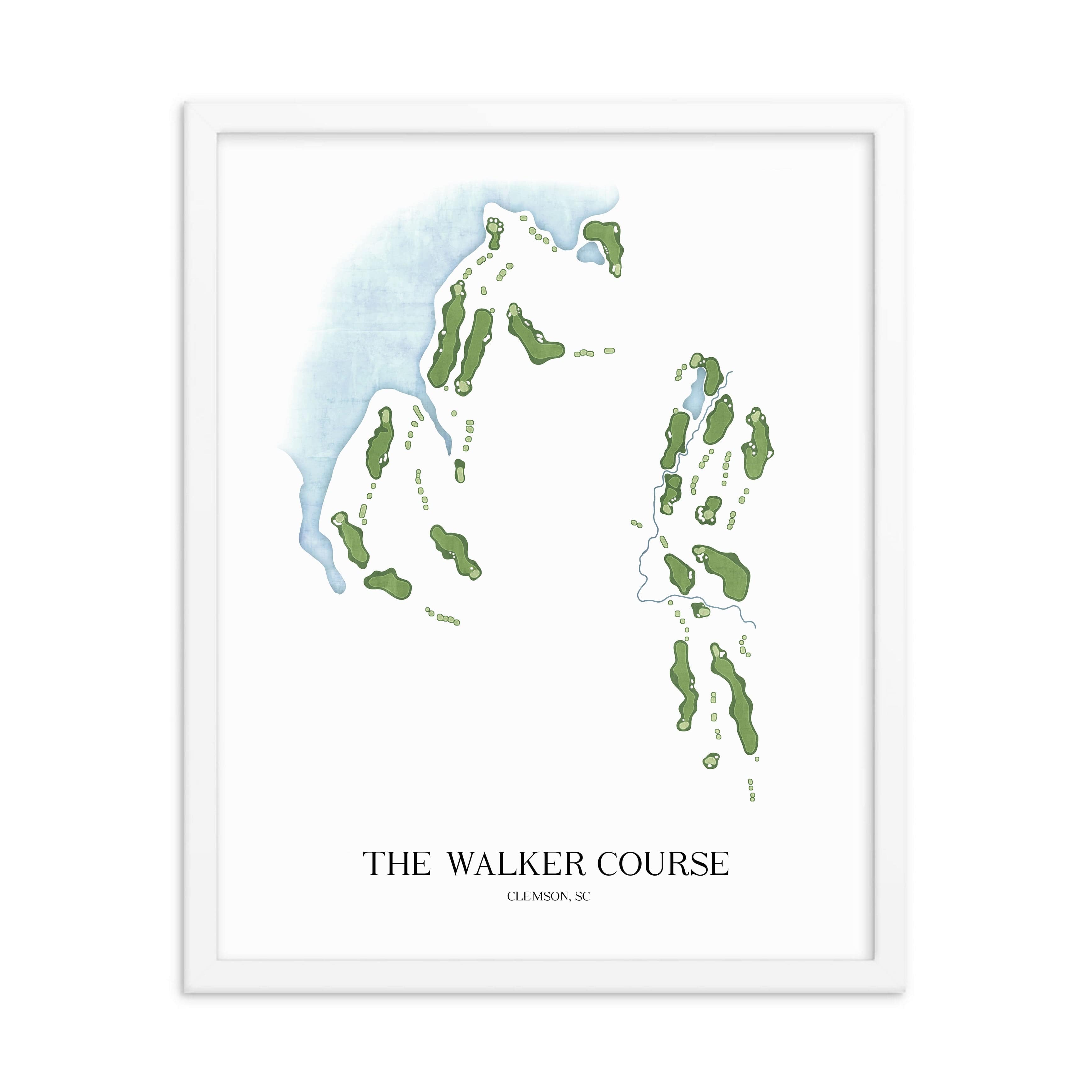 The 19th Hole Golf Shop - Golf Course Prints -  The Walker Course - Clemson Golf Course Map Golf Map