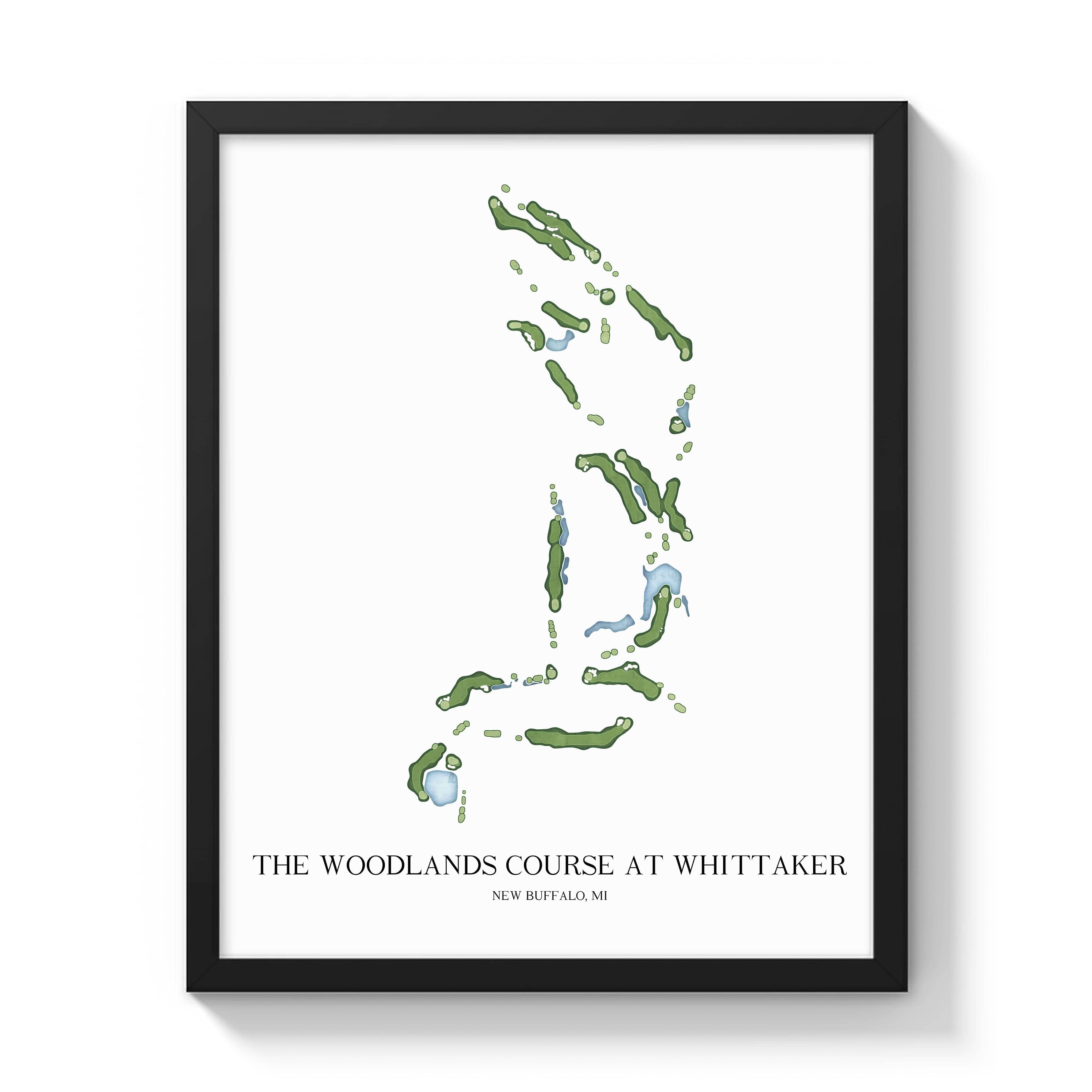 The 19th Hole Golf Shop - Golf Course Prints -  The Woodlands Course at Whittaker Golf Course Map Golf Map