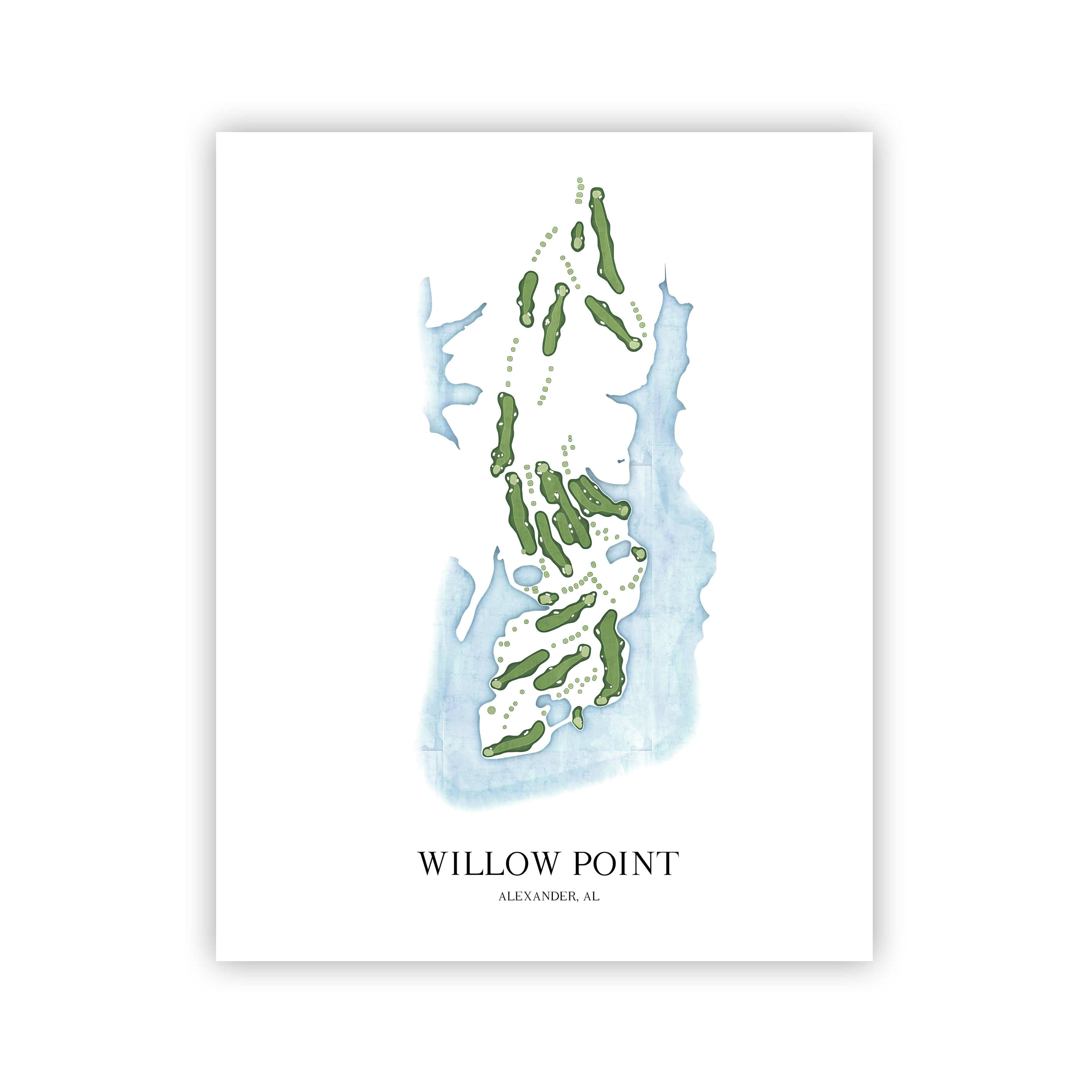 The 19th Hole Golf Shop - Golf Course Prints -  Willow Point Golf Course Map Golf Map